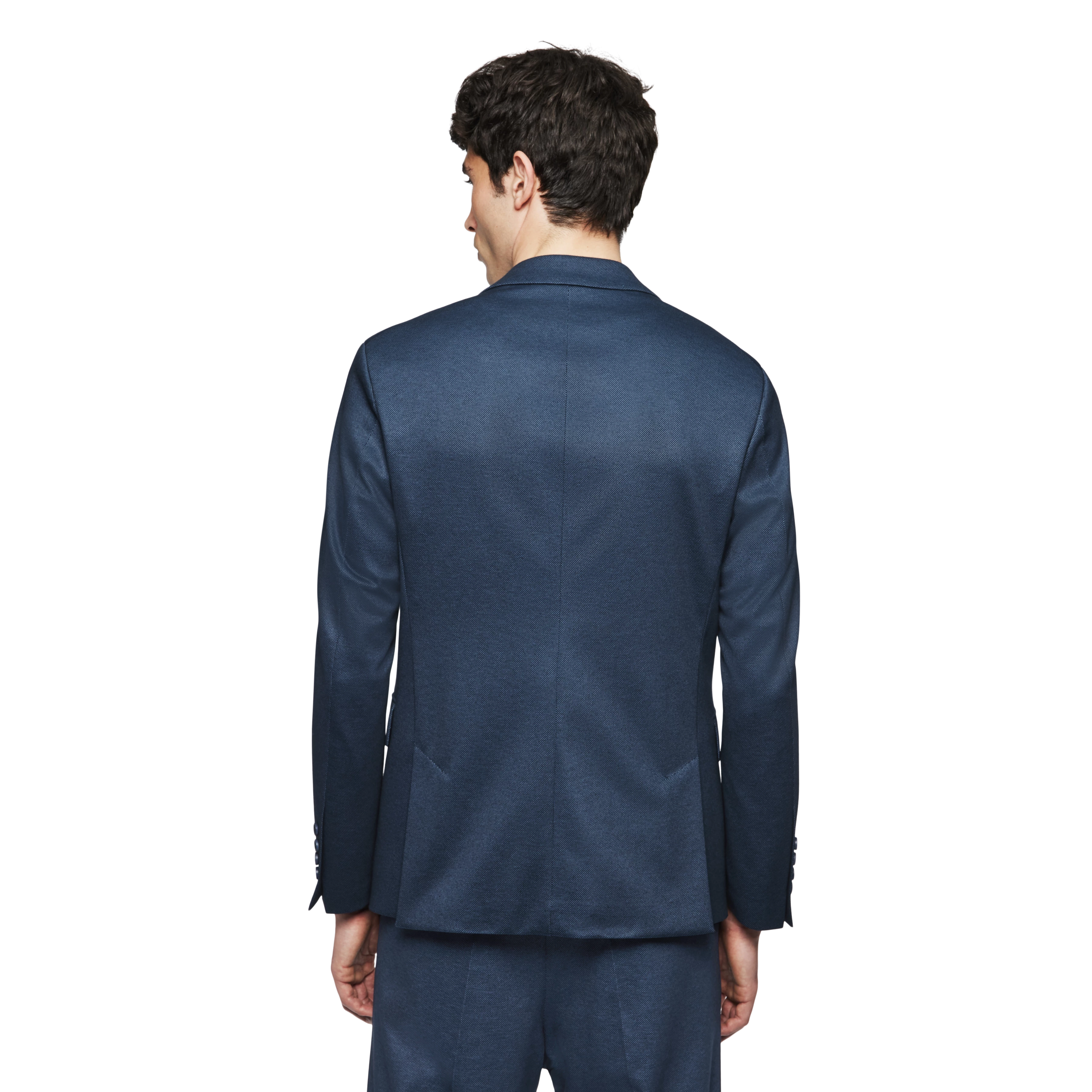 YAMES - Single-breasted jacket in jersey with pattern - men - blue - Rückansicht