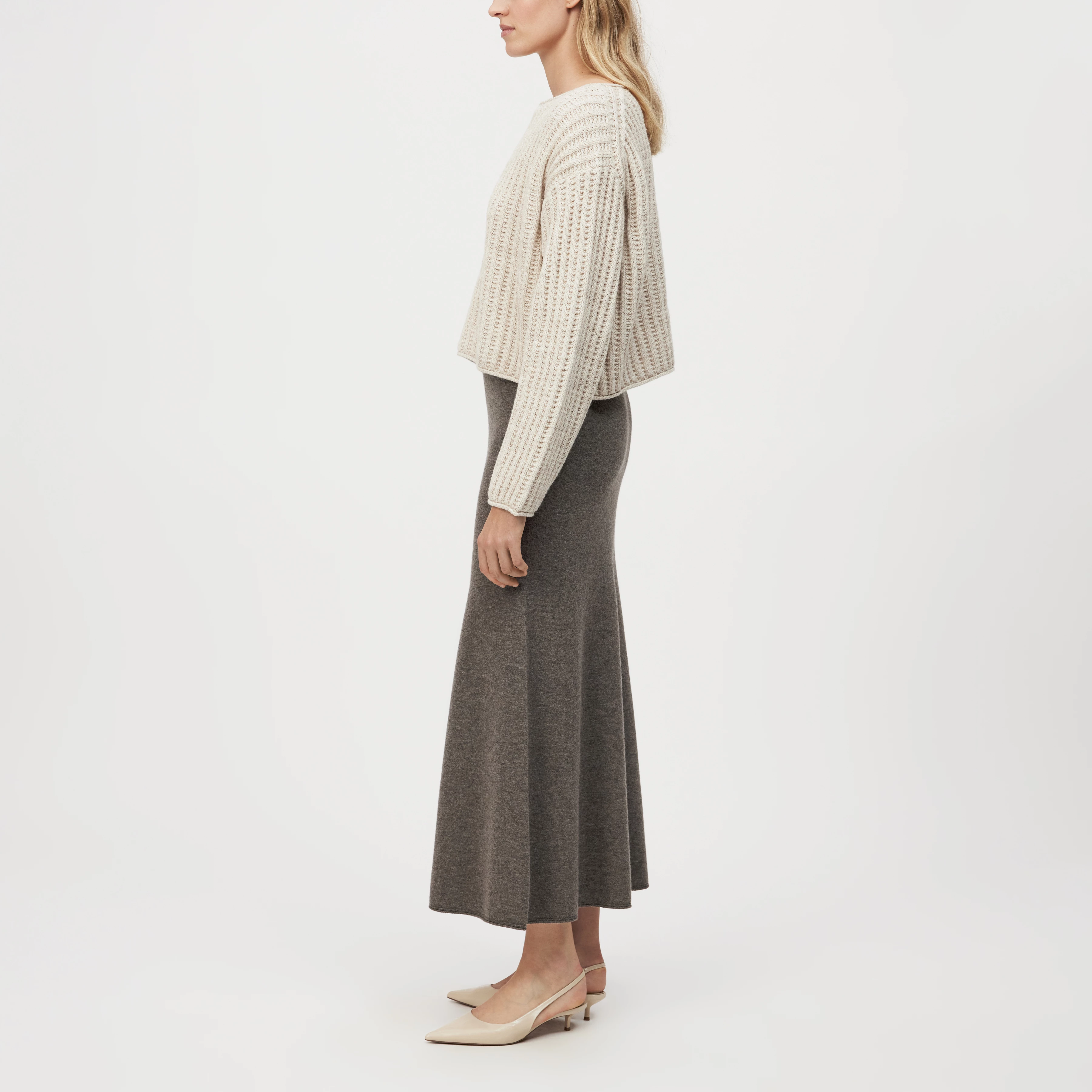 VERESE - Strick-Godetrock in feiner Schurwolle - Damen - grau - Seitenansicht