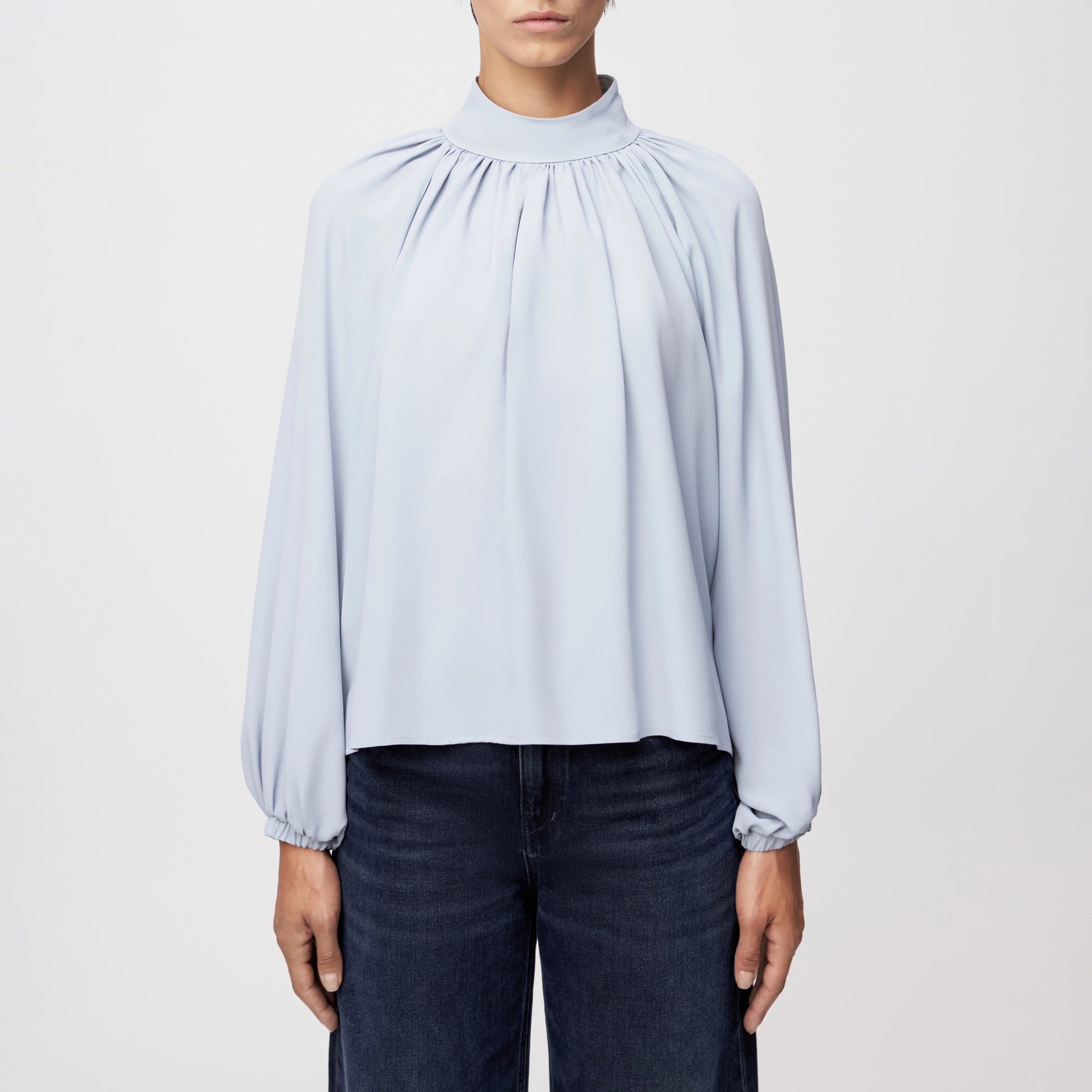 DUMONDA - Boho-Bluse in Seiden-Mix - Damen - blau - Frontansicht