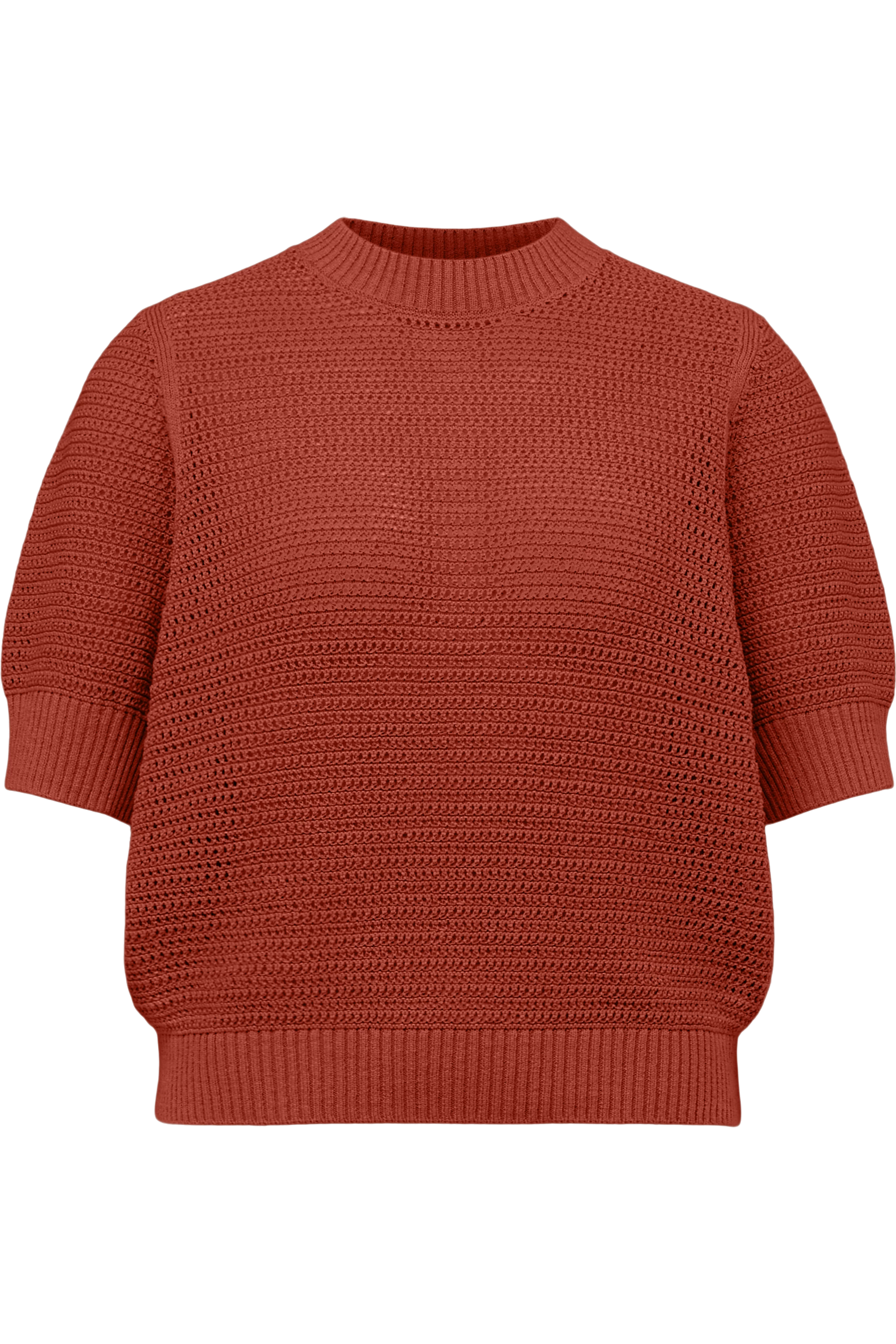 SANIDY - Chunky knit short sleeve in cotton blend - women - red - Freisteller Frontansicht