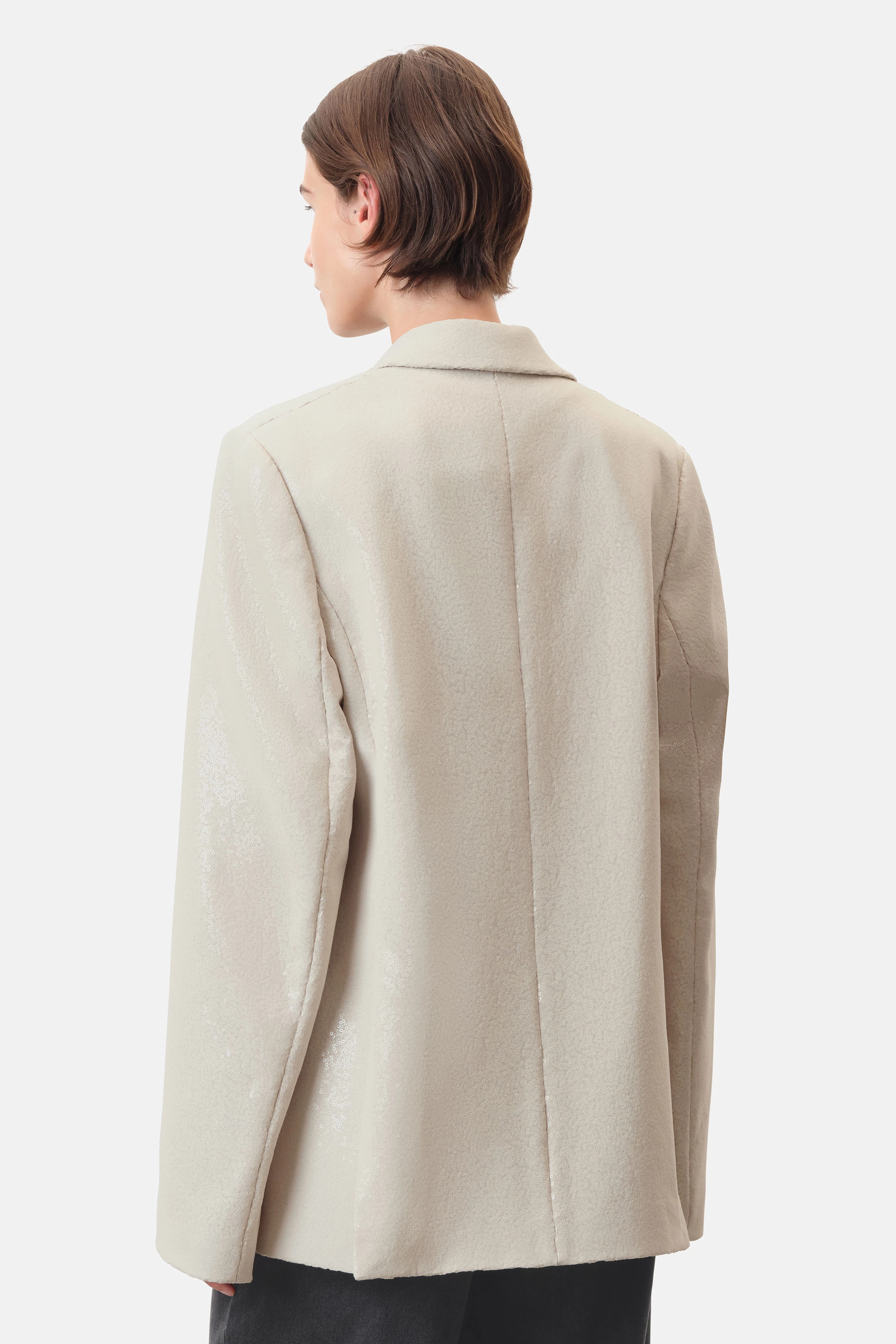 IDBURY - Verschlussloser Boyfriend-Blazer in Chiffon - Damen - beige - Rückansicht