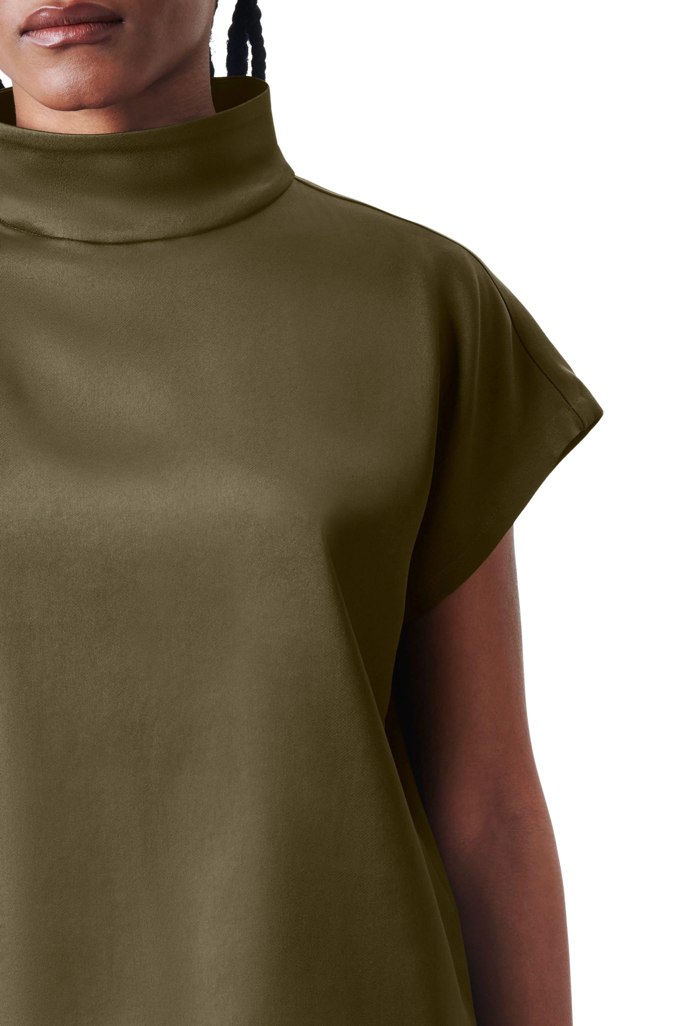 ALARIA_1 - shirt blouse with stand-up collar in satin - women - brown - Seitenansicht