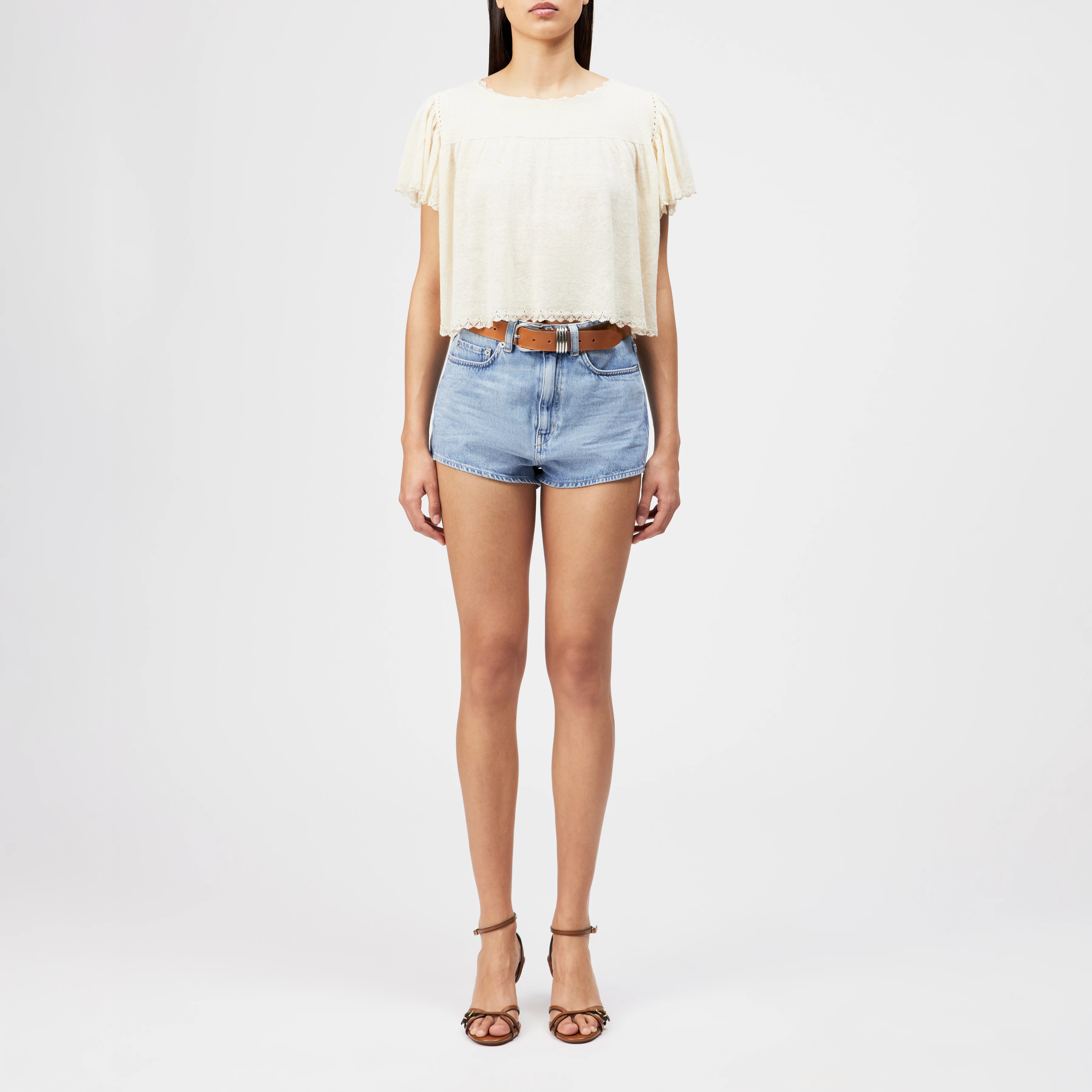 TAYLIE - Cropped blouse in linen blend - women - off white - Ganzkörper-Frontansicht