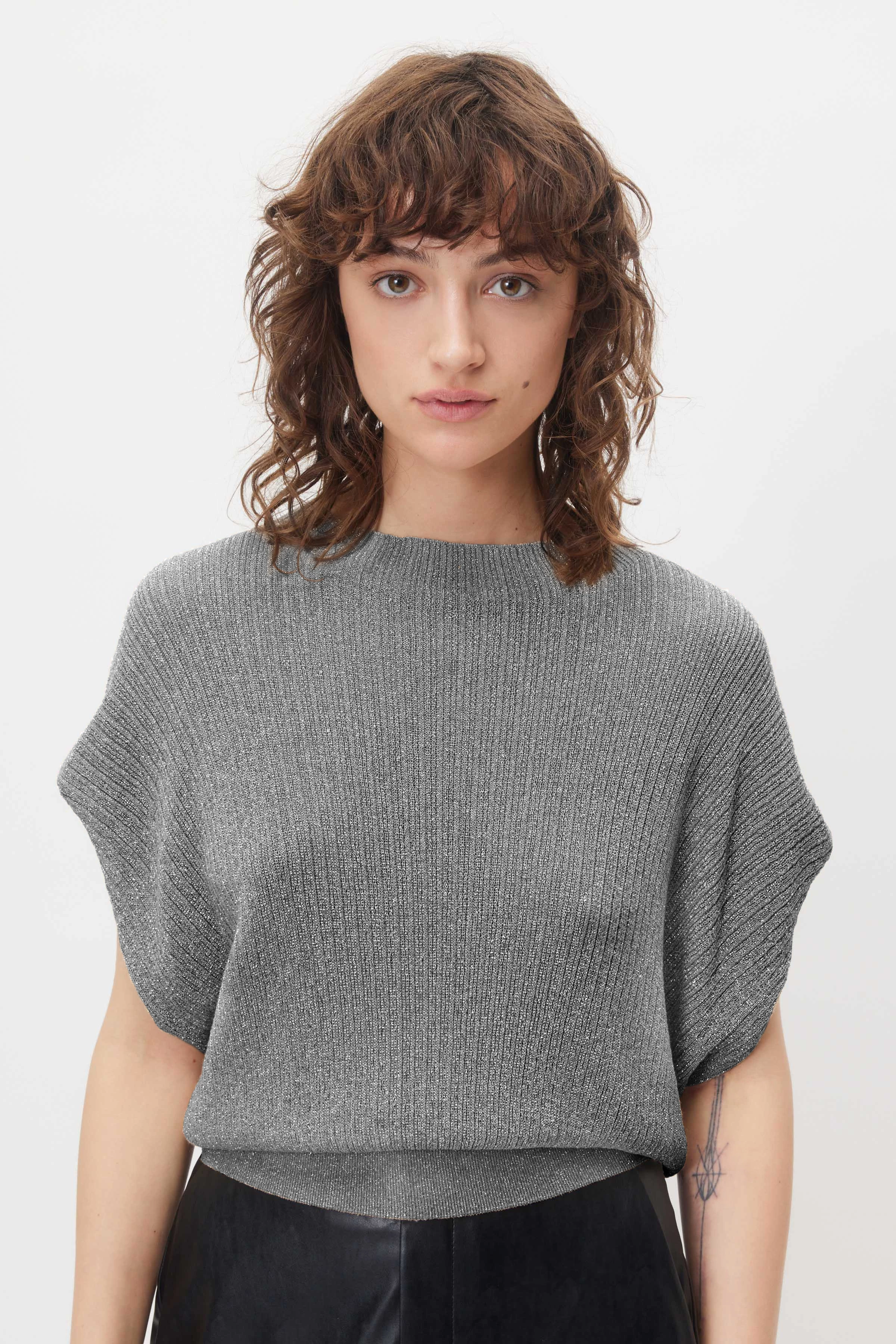 AMORY - Top in Viskose-Lurex-Garn - Damen - beige - Frontansicht