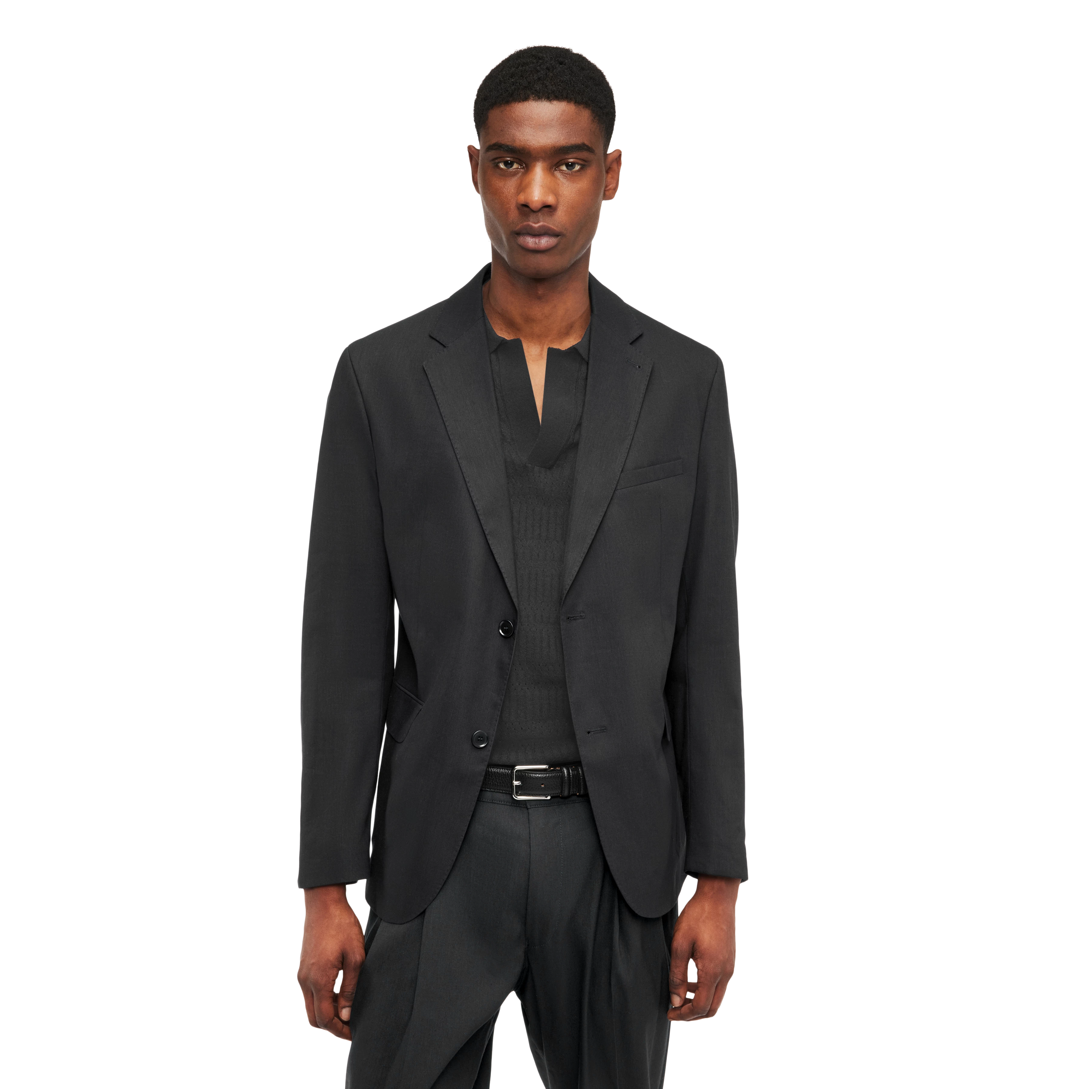 YAMES - Einreihiges Sakko in Leinen-Mix - Herren - schwarz - Frontansicht