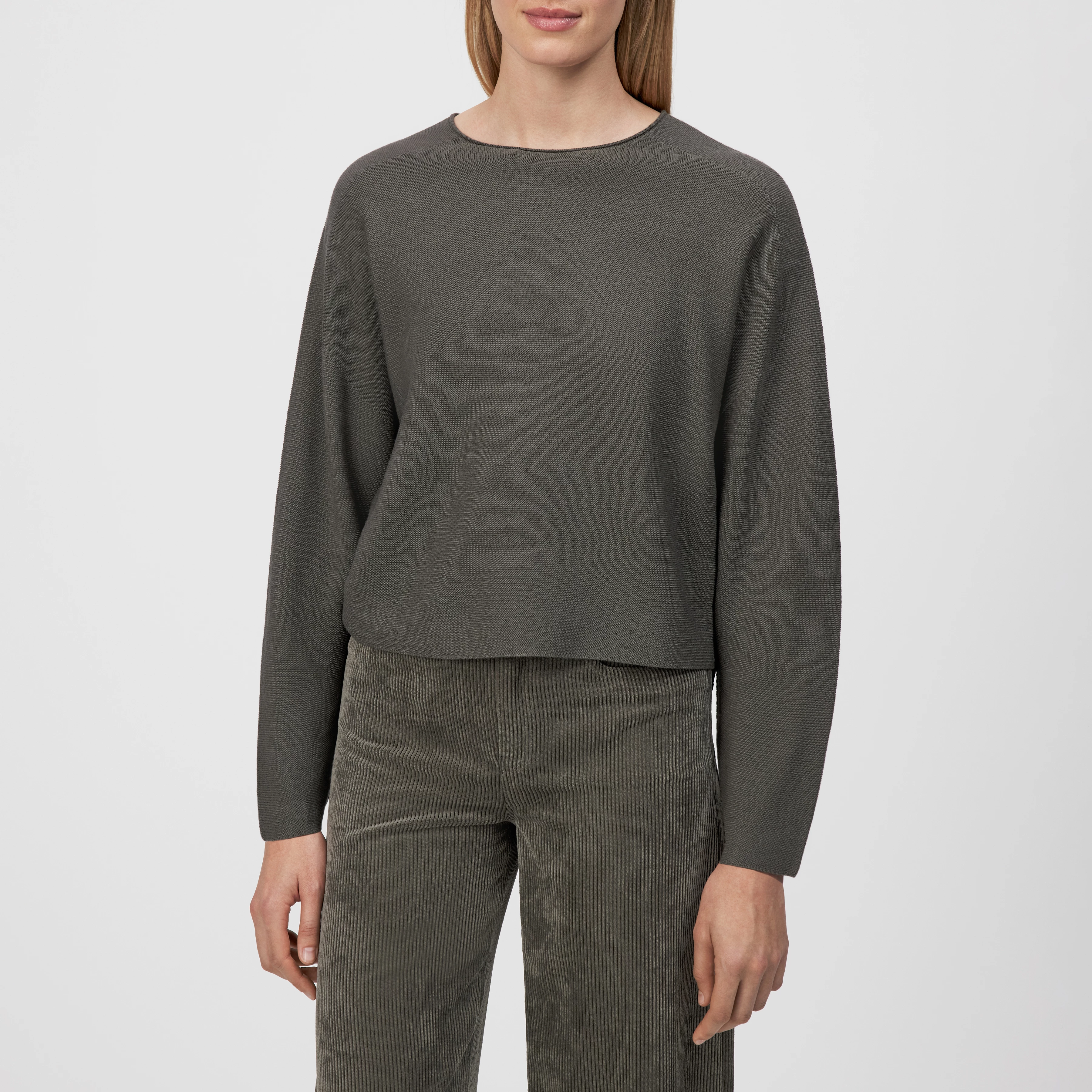 MEAMI - Cropped egg-shaped jumper in 100% merino wool - women - grey - Frontansicht