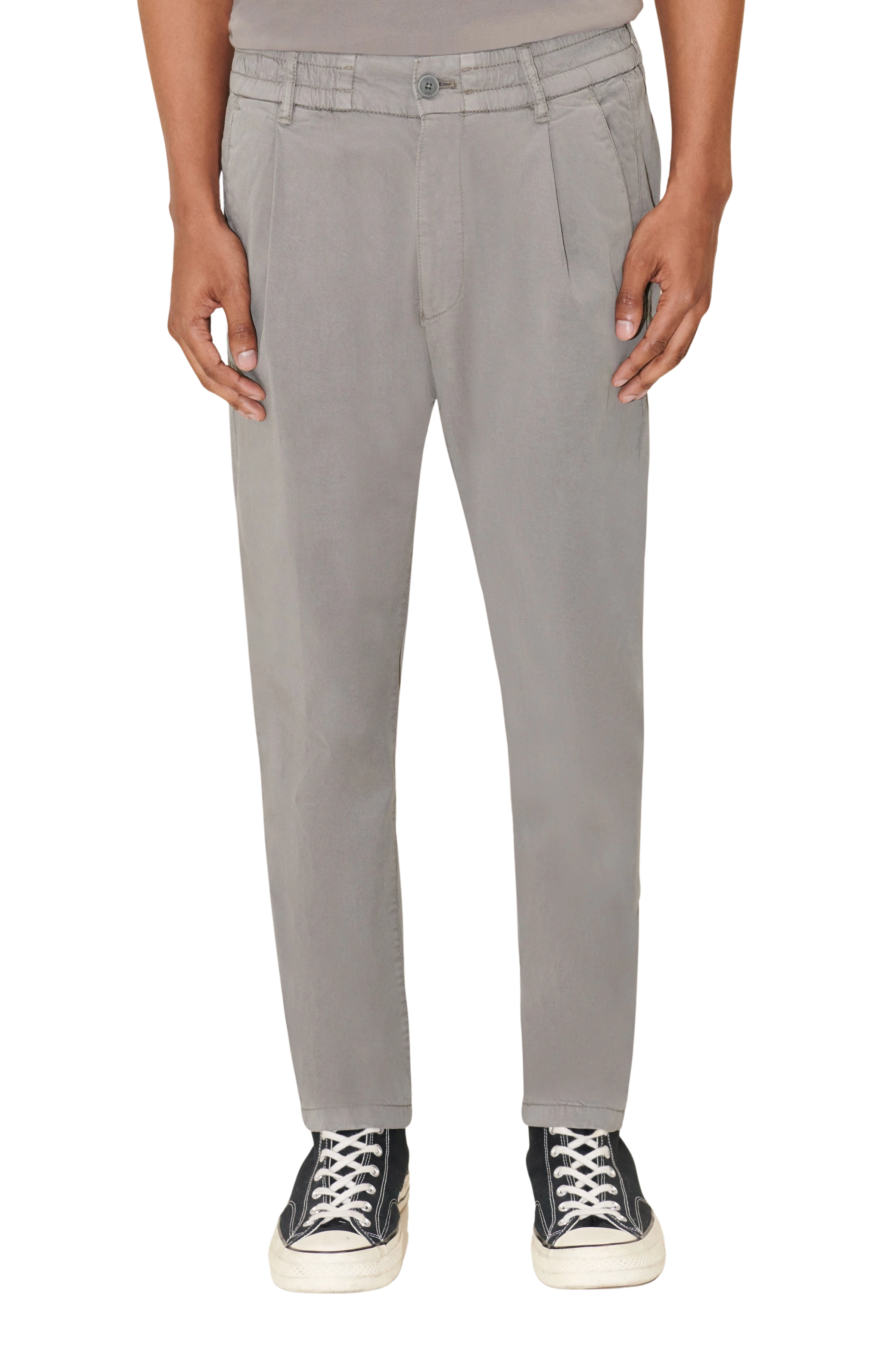 CHASY - Casual broek met plooien in katoenen keperstof - heren - grijs - Frontansicht