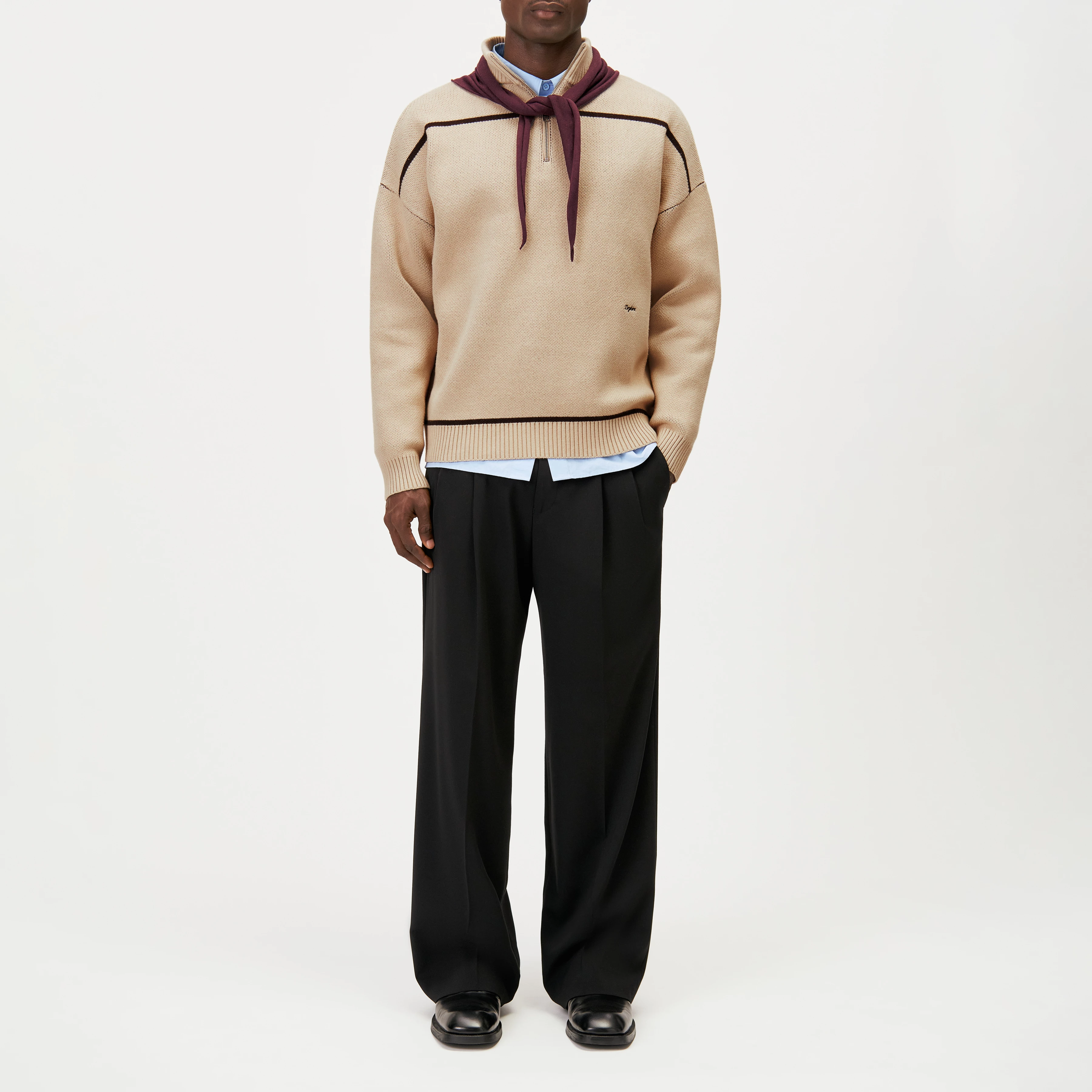 BENEDIO - High-neck jumper with mountain jacquard - men - beige - Ganzkörper-Frontansicht