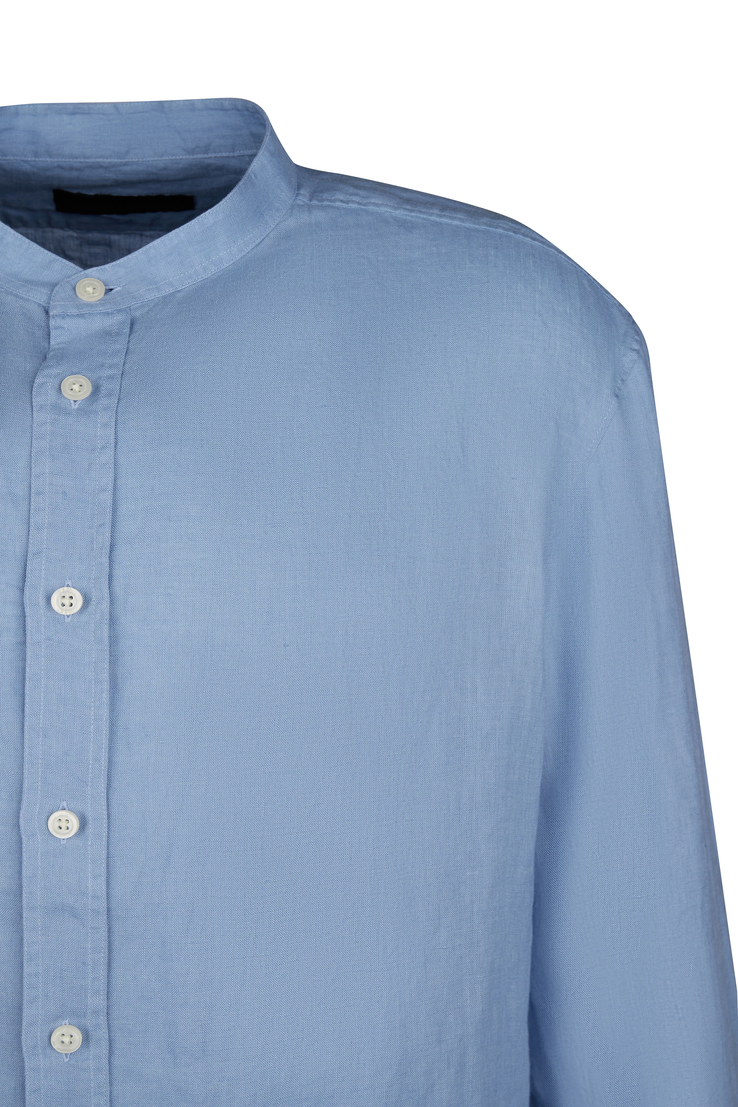 TAROK - Hemd mit Stehkragen aus reinem Leinen - Herren - blau - Freisteller Detailansicht