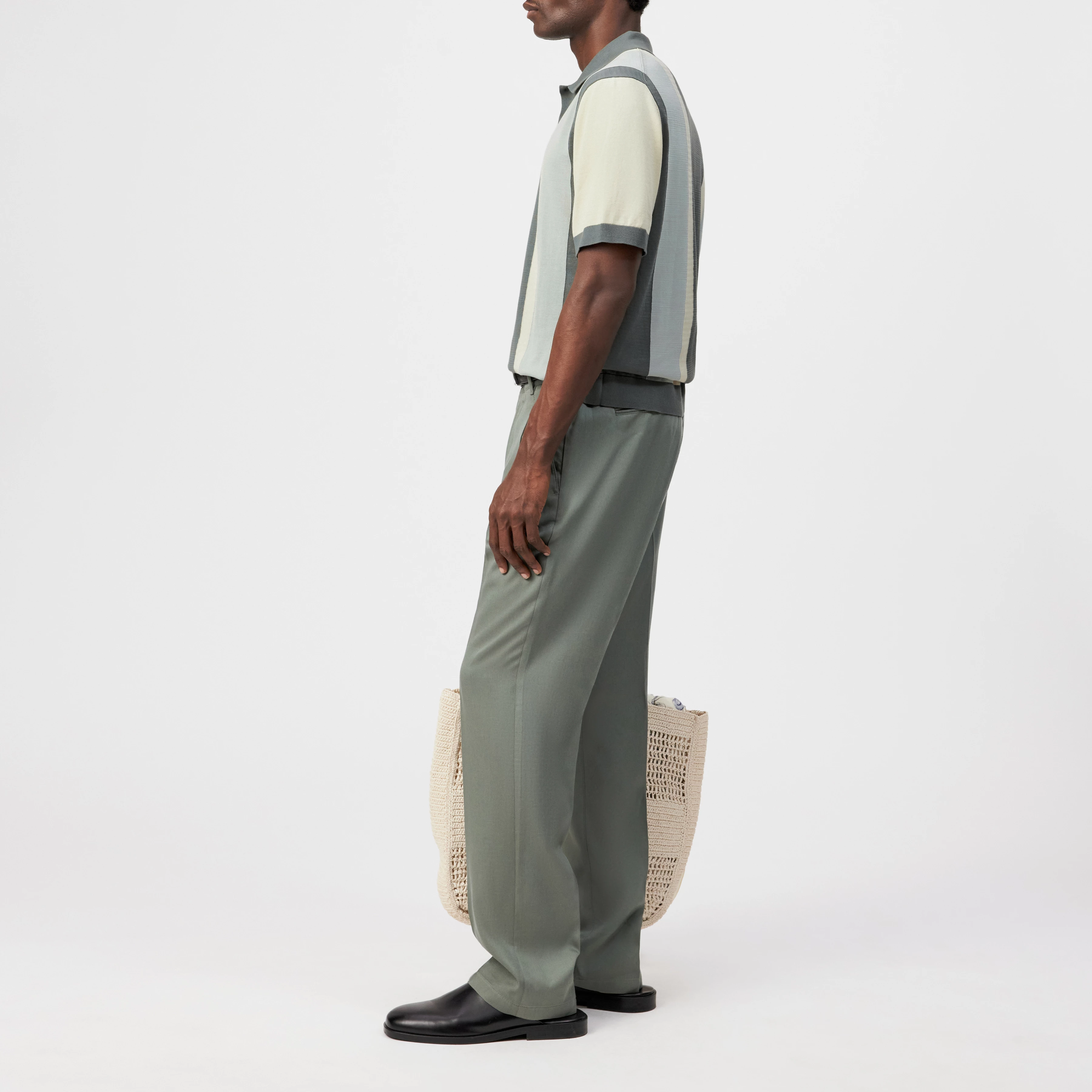 TAMIAN - Pure cotton block stripe polo shirt - men - green - Seitenansicht