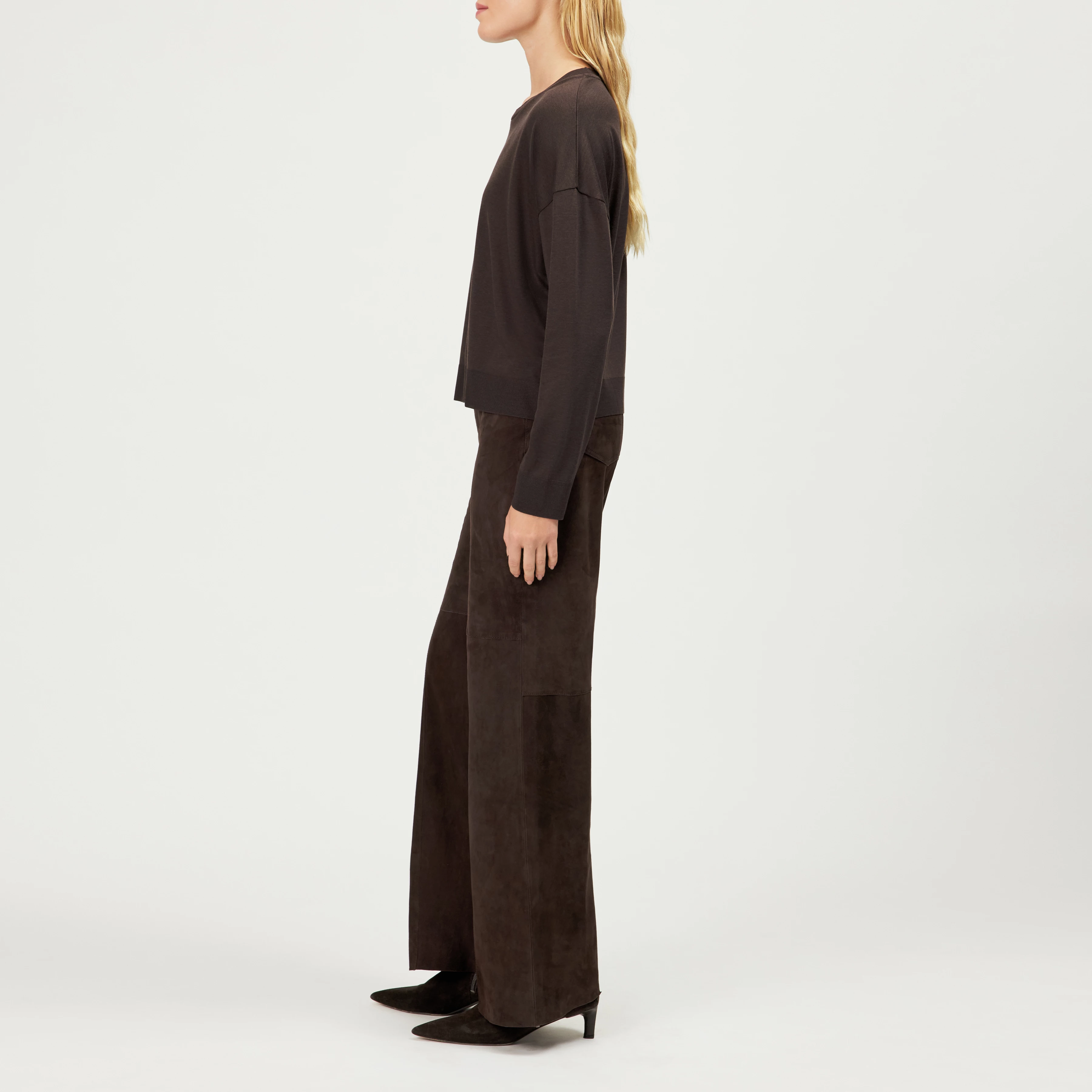 CESIDIE - Long-sleeve crew neck in jersey blend - women - brown - Seitenansicht