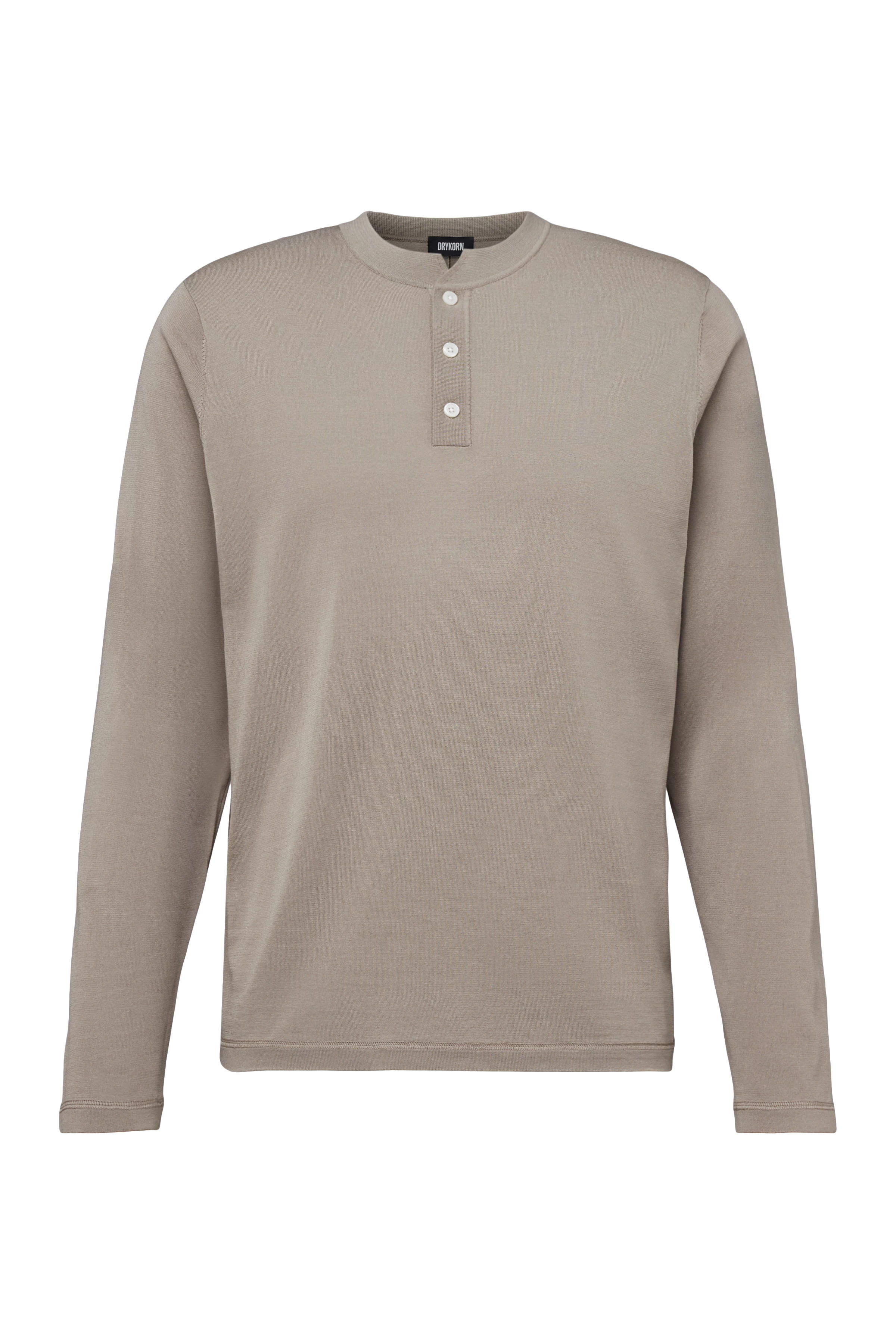 KIAAN - Regular Fit Longsleeve mit Stehkragen aus Feinstrick - Herren - beige - Freisteller Frontansicht