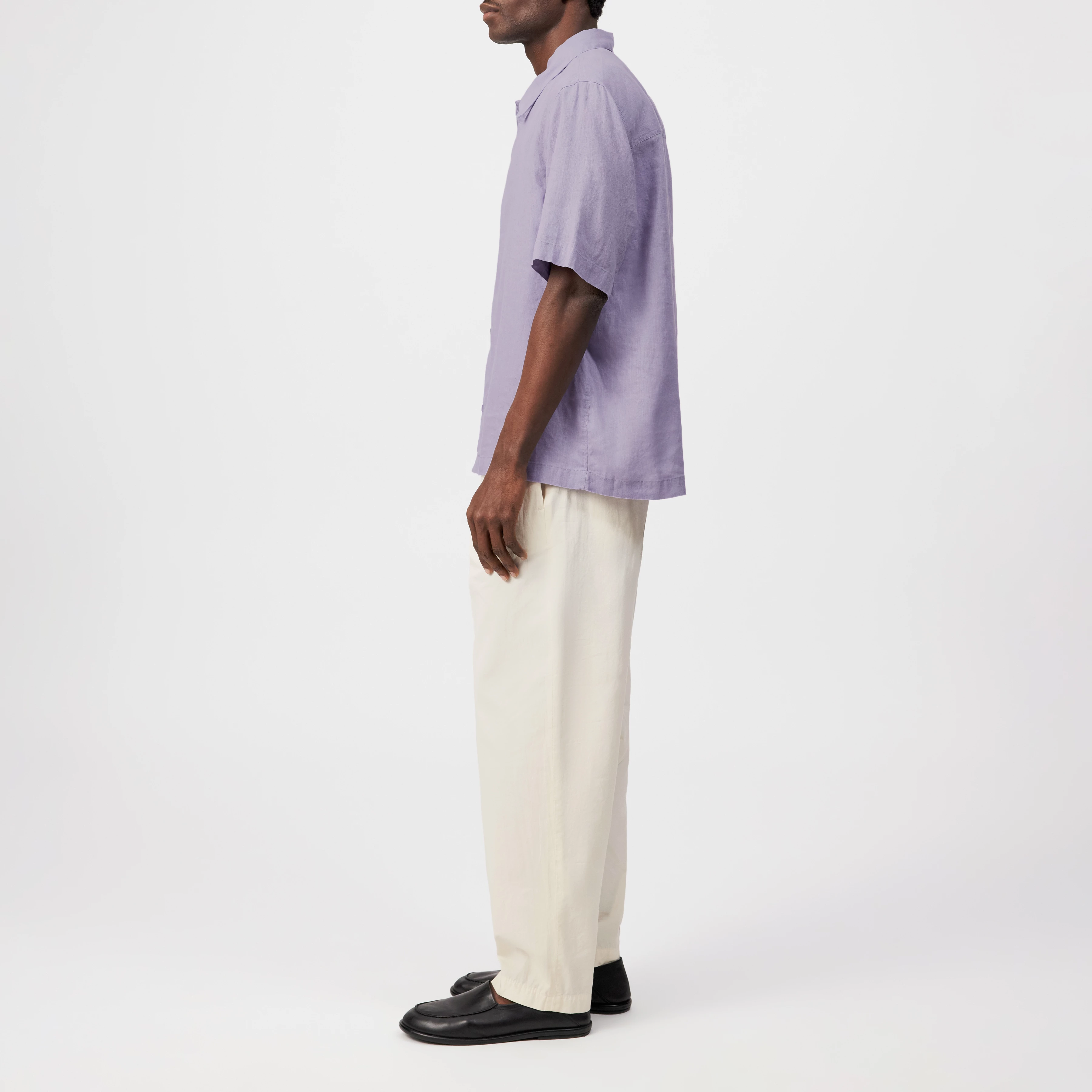 MERYN - Short-sleeve linen blend shirt - men - purple - Seitenansicht