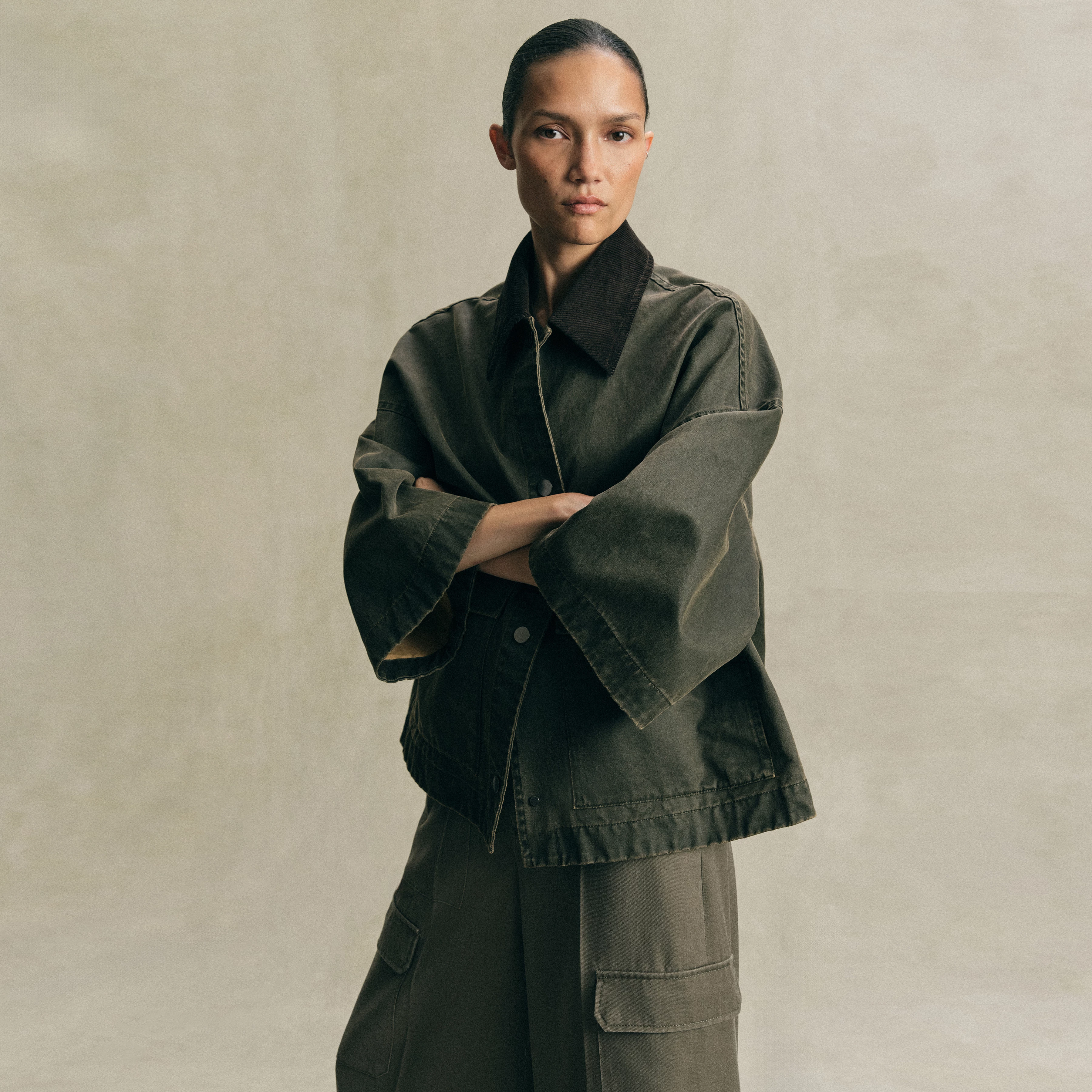 ANS_1 - Lässige Jacke in gewachstem Baumwoll-Mix - Damen - grün