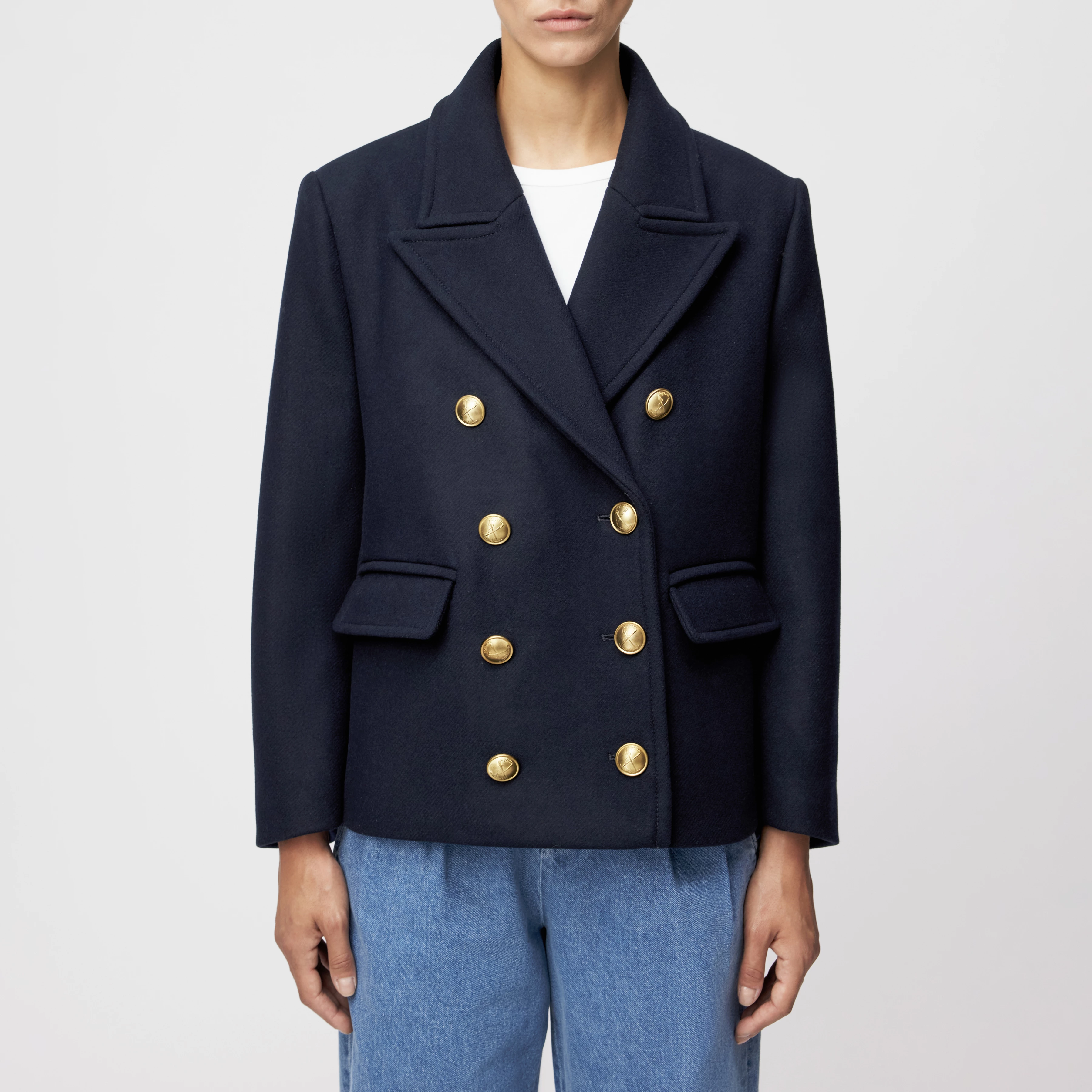 ORDBURGH_2 - Lässige Cabanjacke in winterlichem Woll-Mix - Damen - blau - Frontansicht