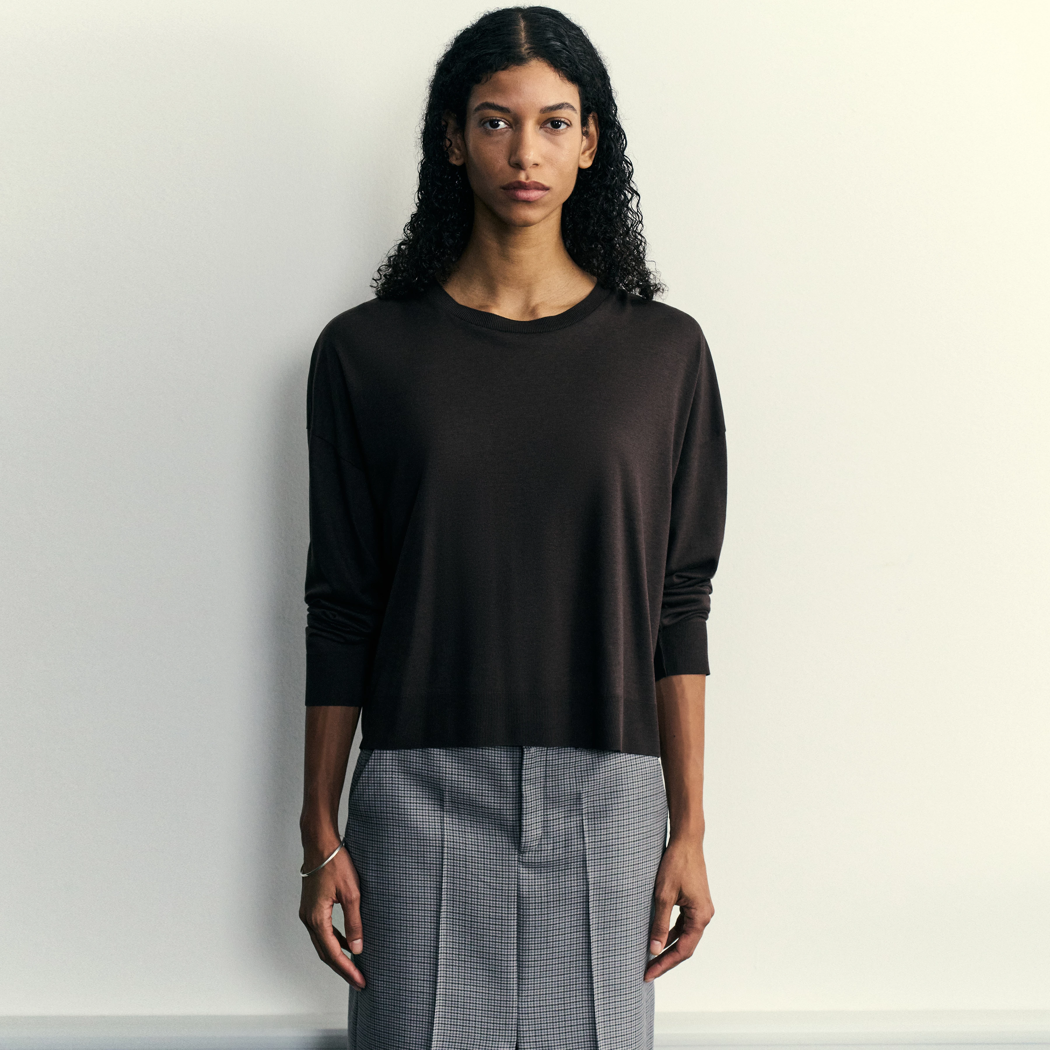 CESIDIE - Long-sleeve crew neck in jersey blend - women - brown