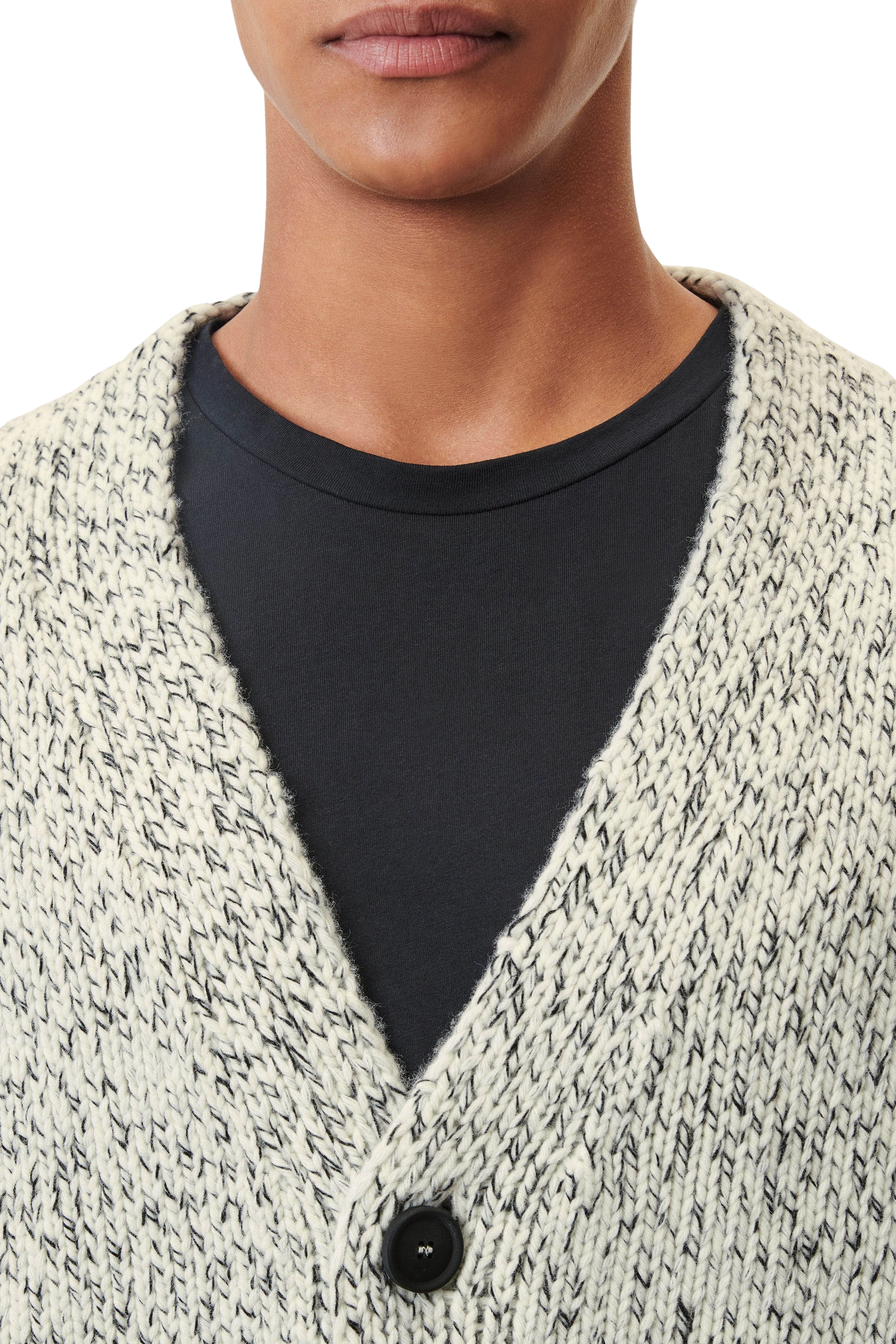 WILVIN - Oversize Cardigan in Woll-Mouliné - Herren - beige - Seitenansicht