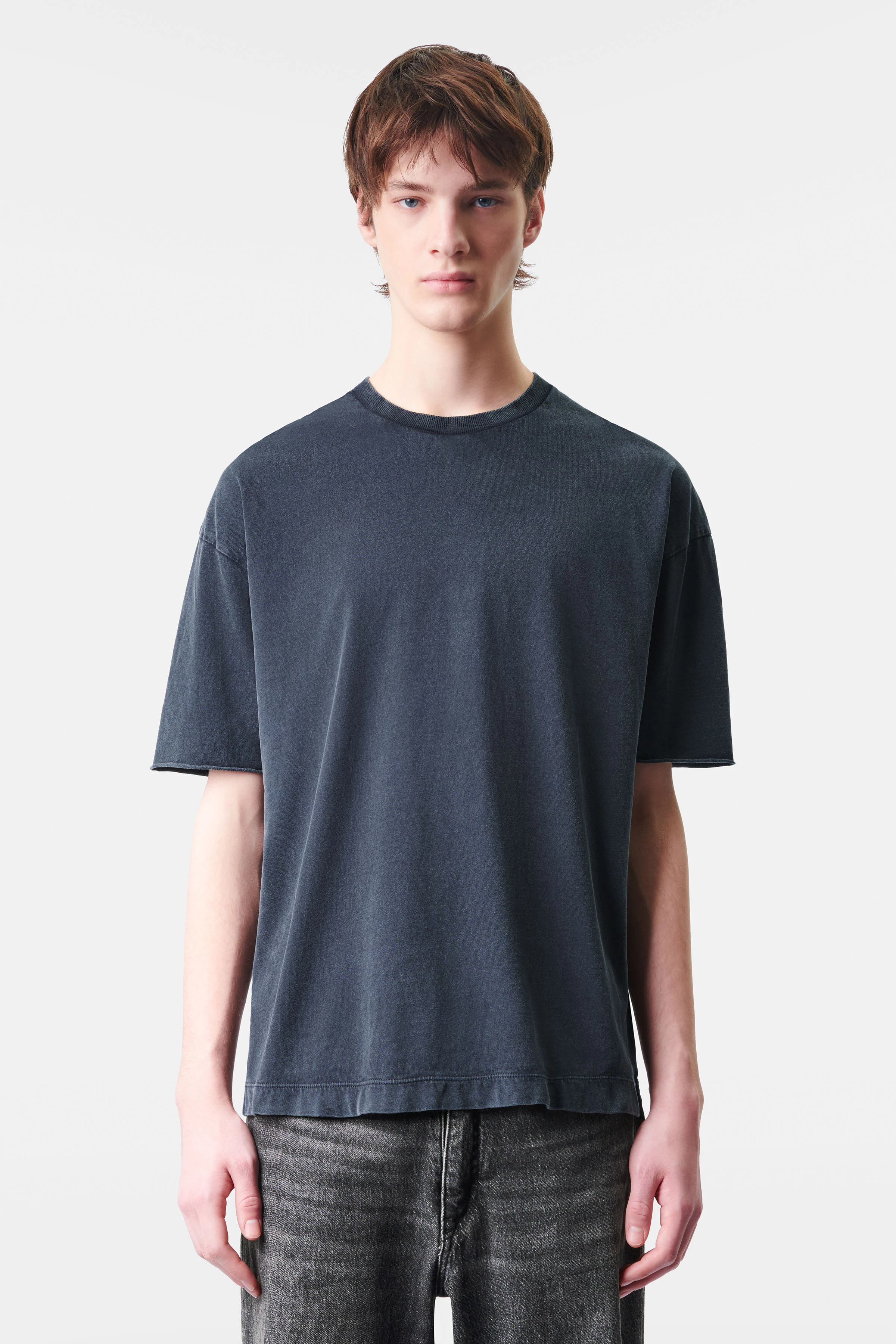 EROS - T-Shirt mit rollender Kante in Garment Dyed Baumwolle - Herren - grau - Frontansicht