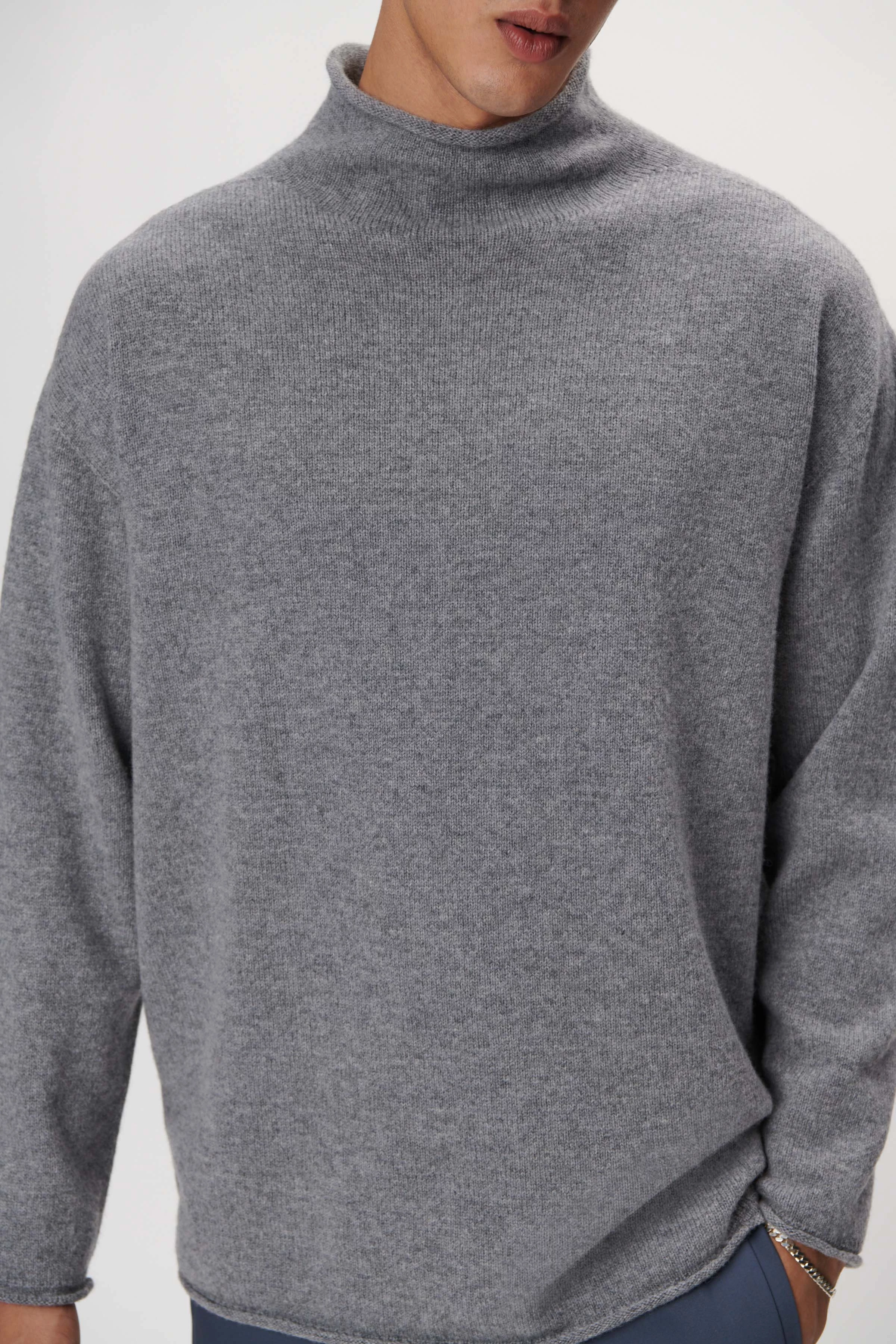 NOLAN - stand-up collar jumper in wool - men - grey - Seitenansicht