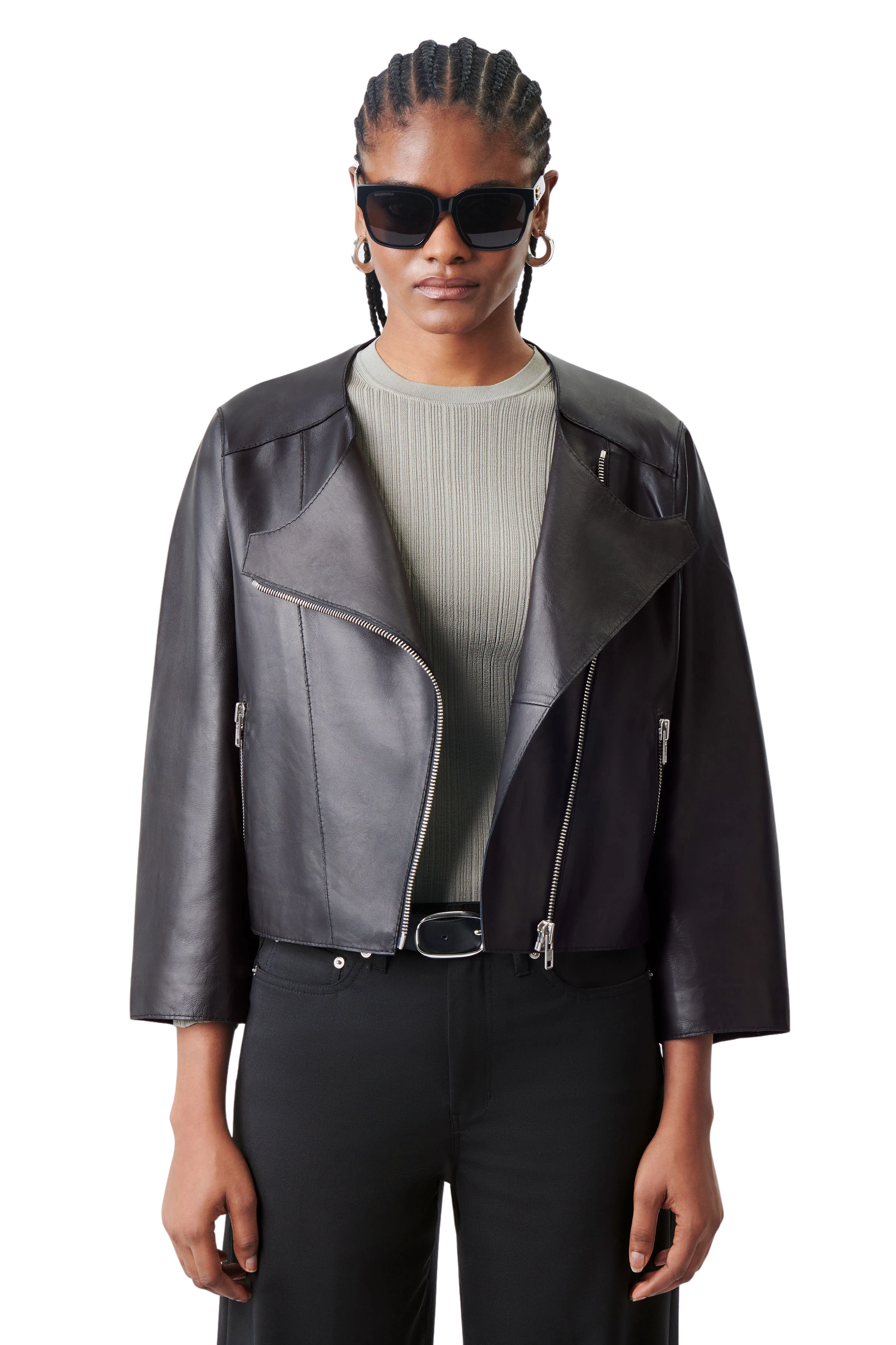 BROMHAM - Veste de biker réduite en cuir nappa doux - women - noir - Frontansicht
