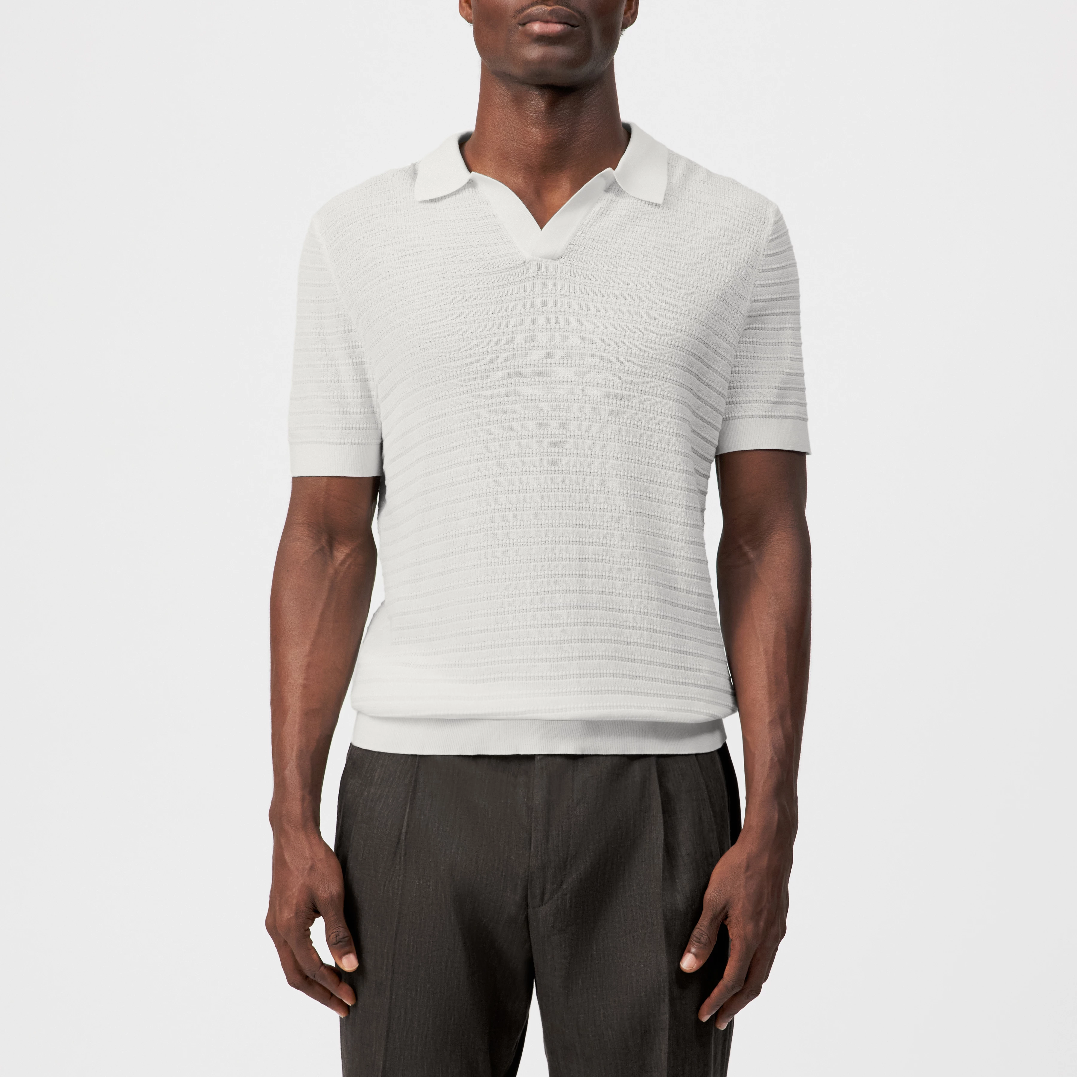 BRAIAN - Knitted polo in mercerised cotton - men - off white - Frontansicht