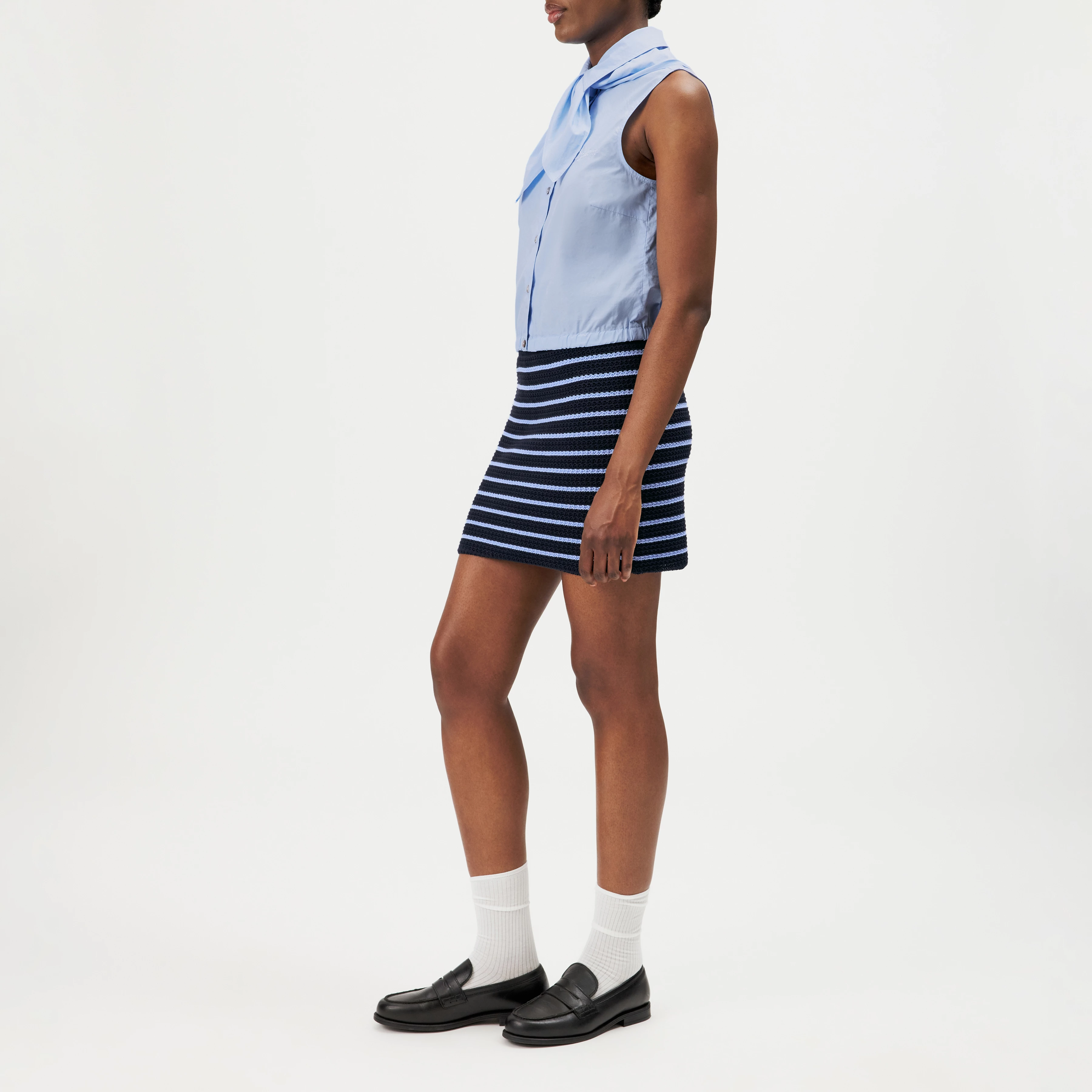 TIRIEL - Blouse sans manches coupe classique en coton pur - women - bleu - Seitenansicht