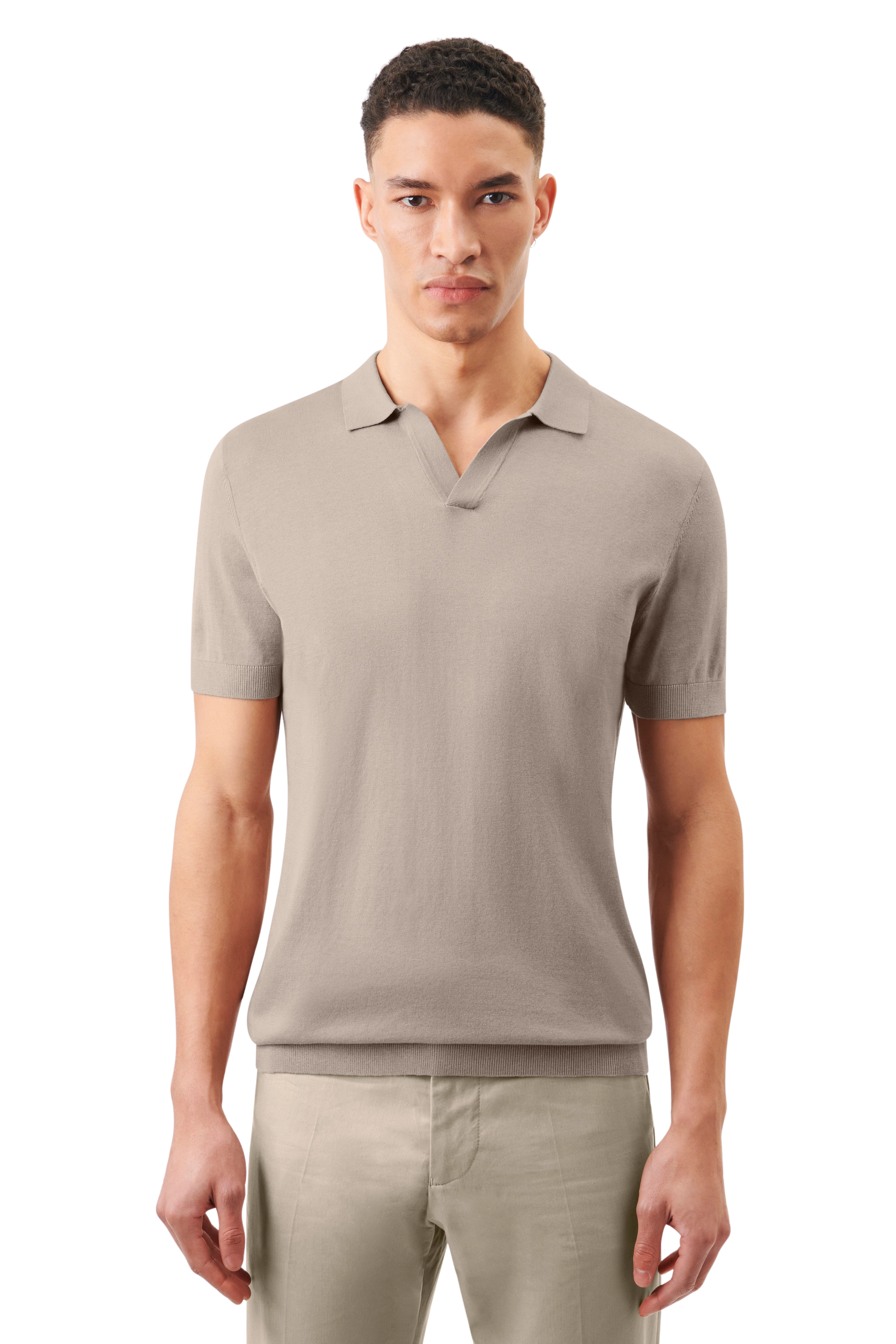 BRAIAN - Gebreide polo in zijde-katoenmix - heren - beige - Frontansicht