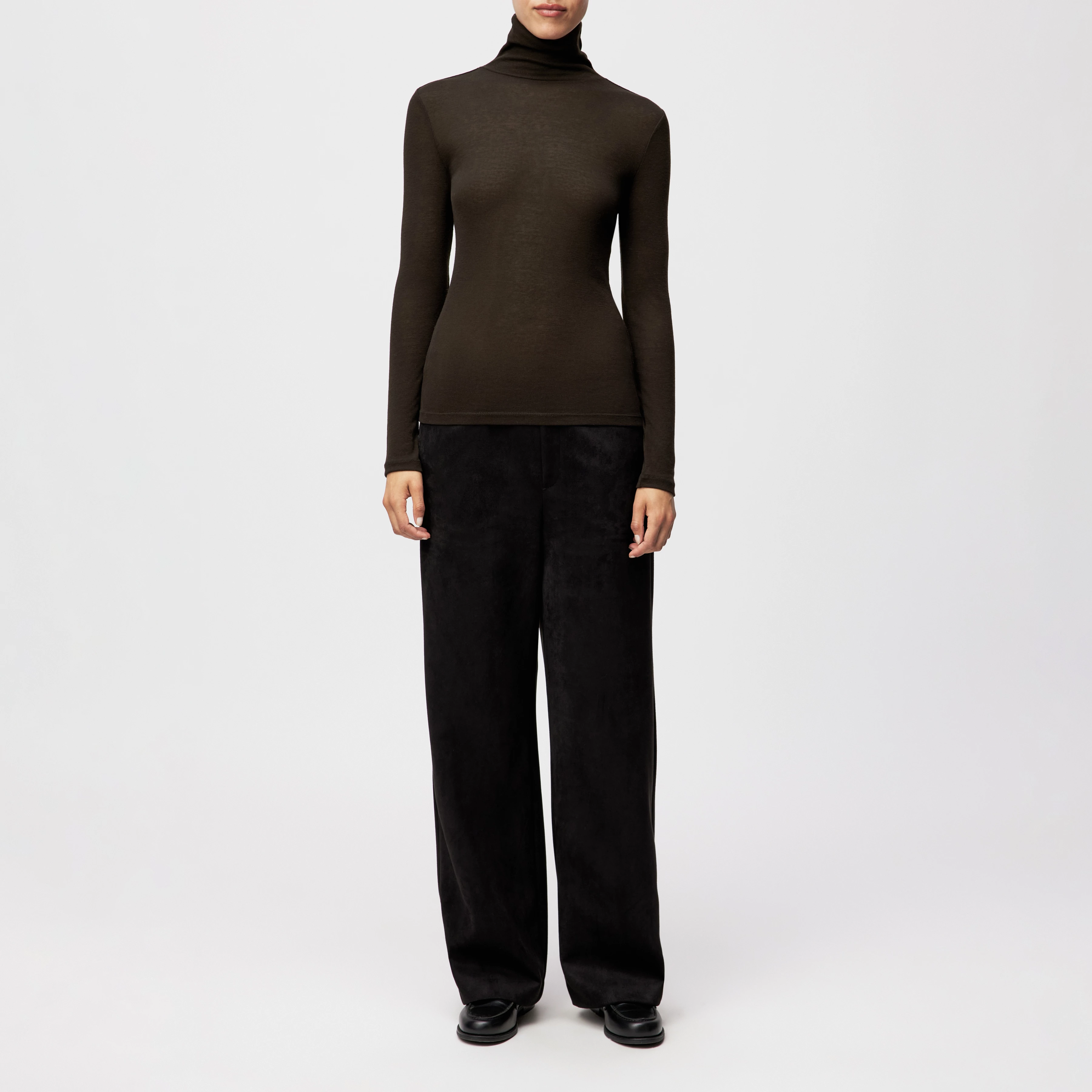 ZERAFNE - Schmales Longsleeve in Lyocell-Wolle-Mix - Damen - braun - Ganzkörper-Frontansicht