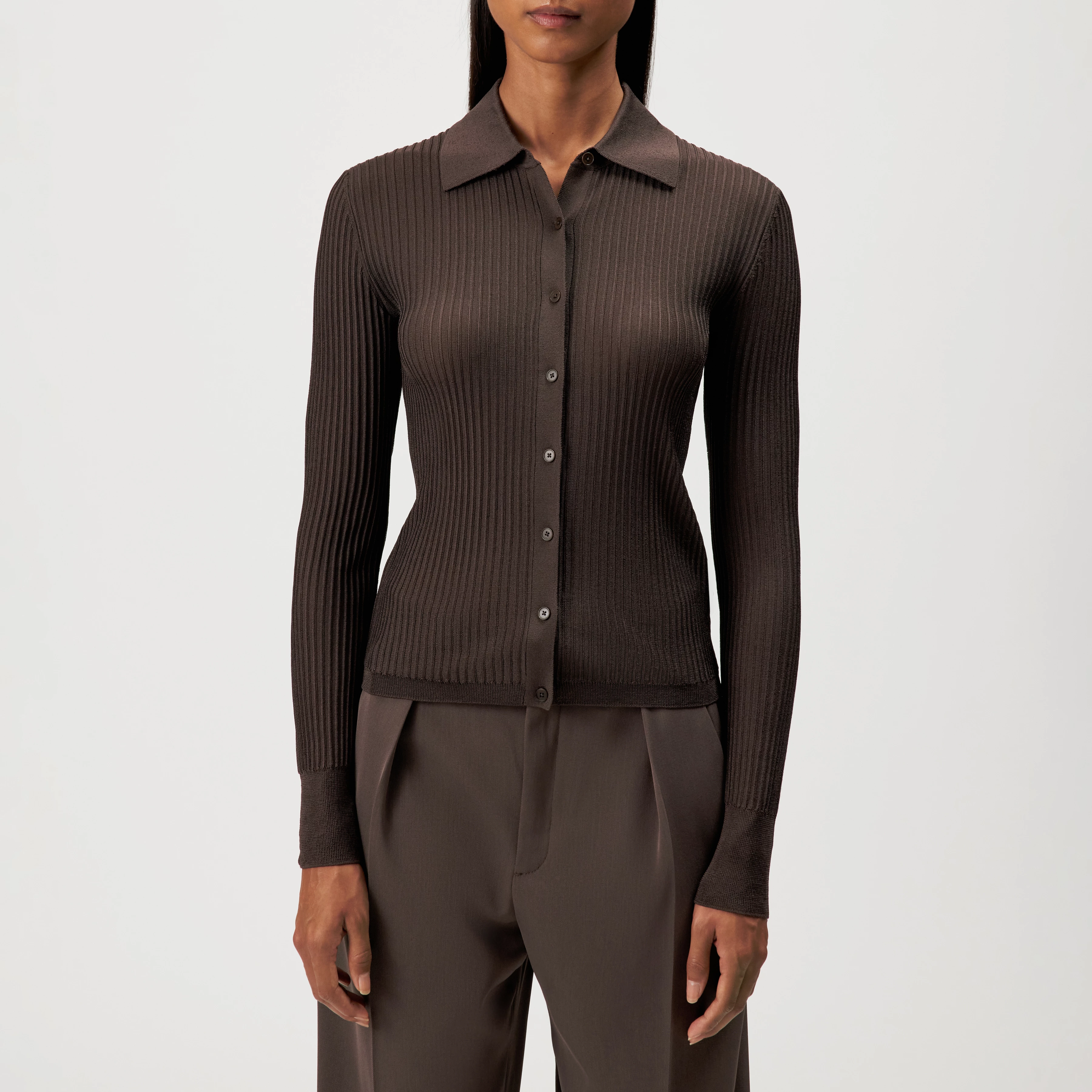 ARHANYA - Cardigan ajusté en maille, pur acétate - women - marron - Frontansicht