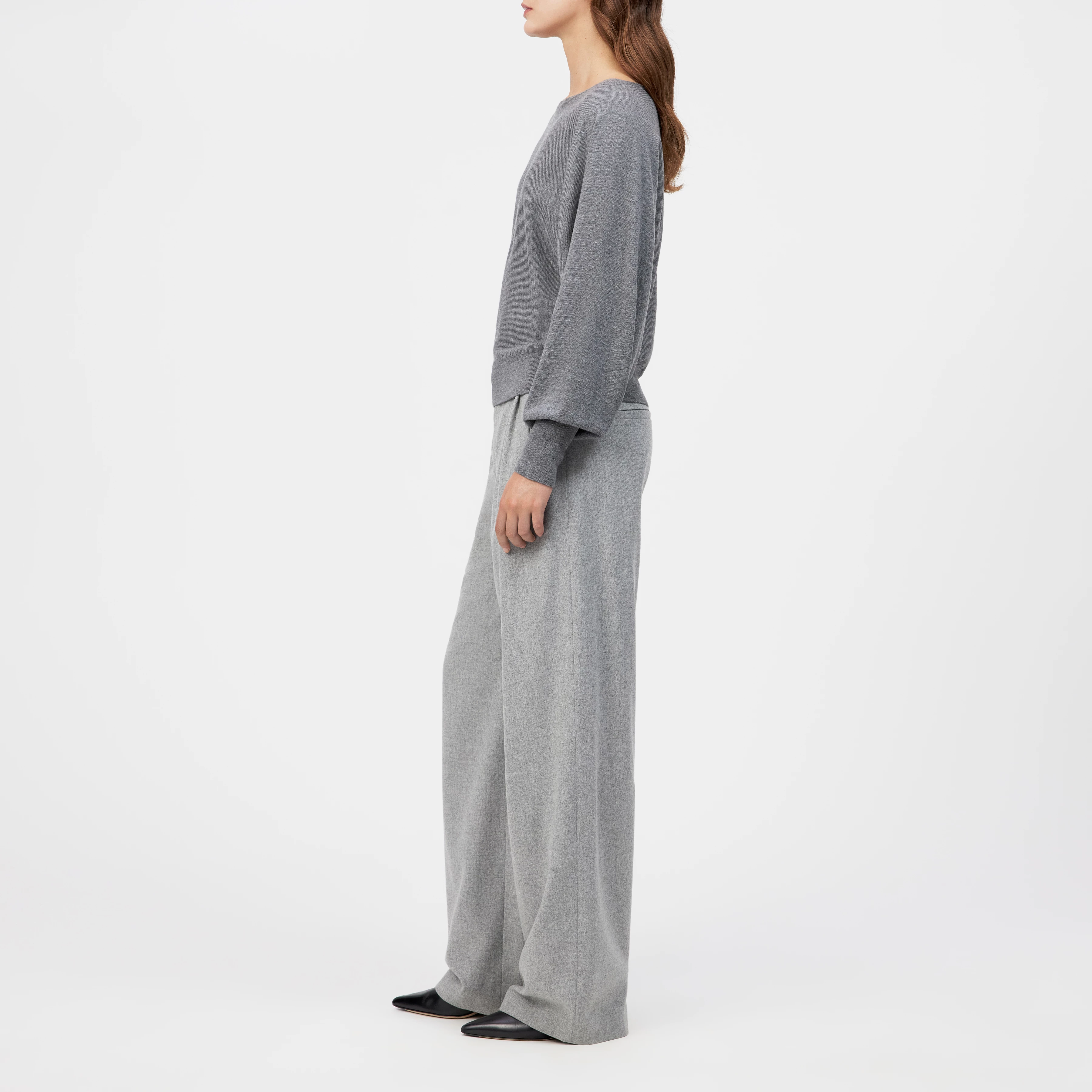 GERLINA - Cropped jumper in 100% merino wool - women - grey - Seitenansicht