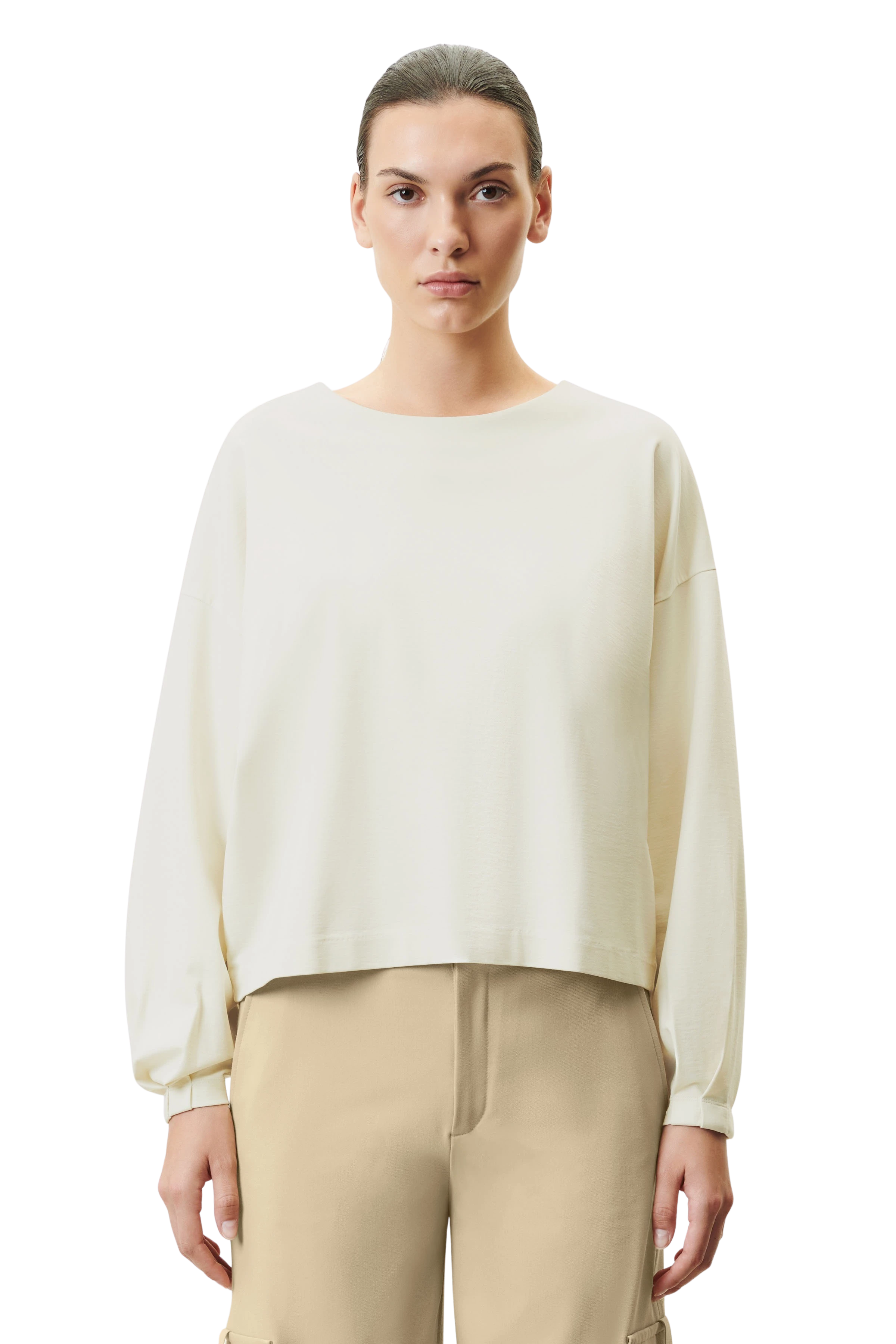 GADESSY - Long sleeve with scoop neckline in clean jersey - women - beige - Frontansicht