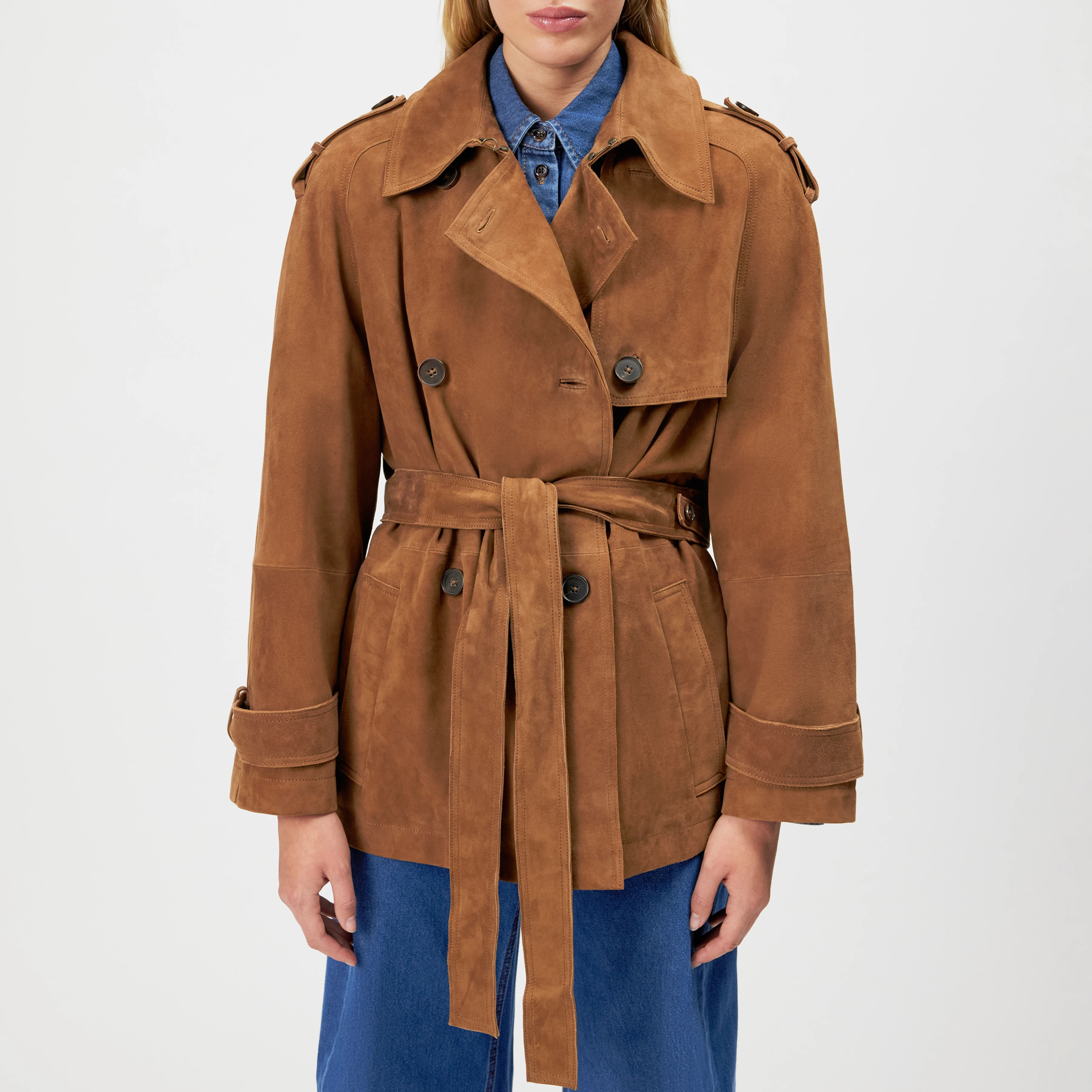 PENLEY - Short matte suede trench coat - women - brown - Frontansicht