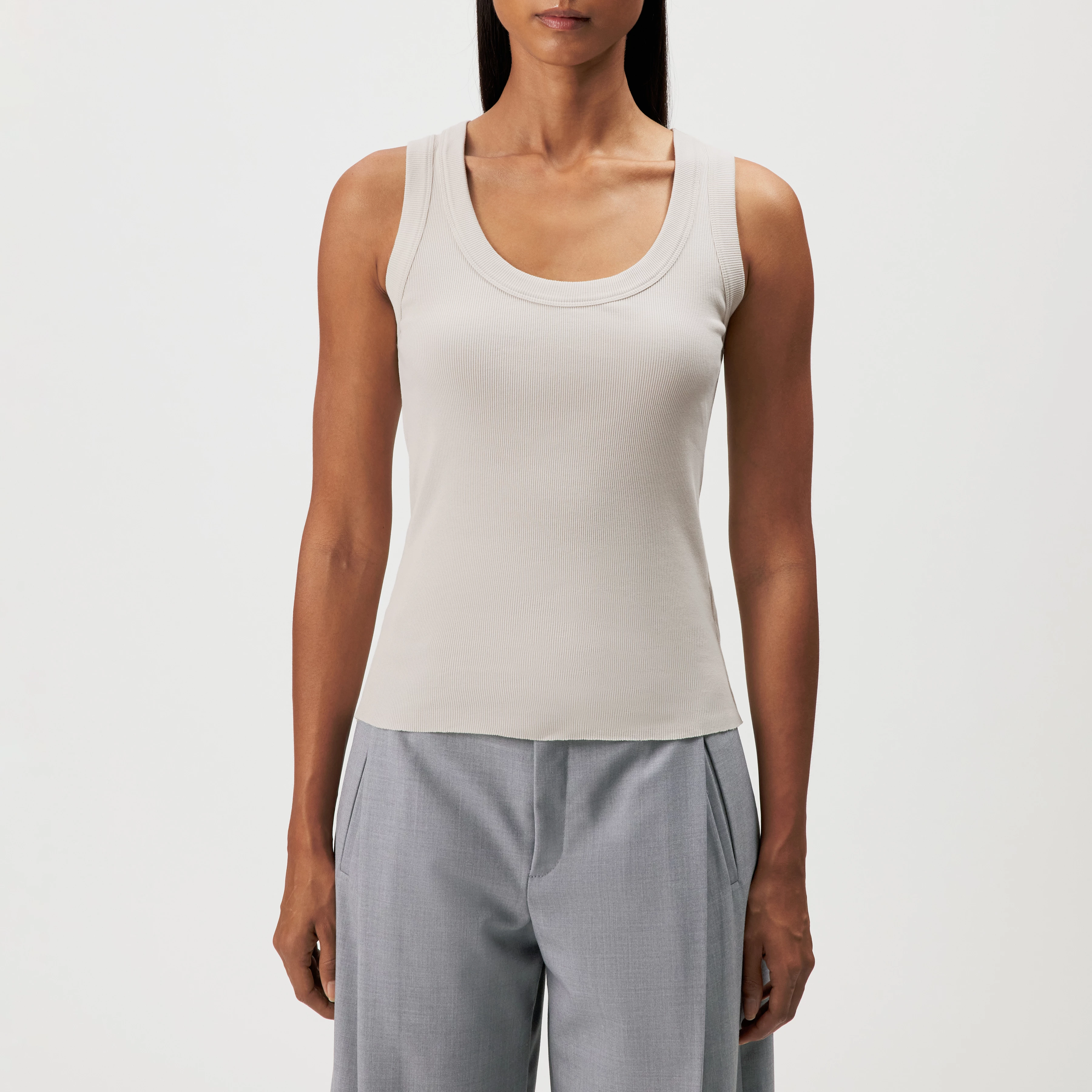 TAVIRA - Ribbed tank top with feminine round neckline - women - beige - Frontansicht