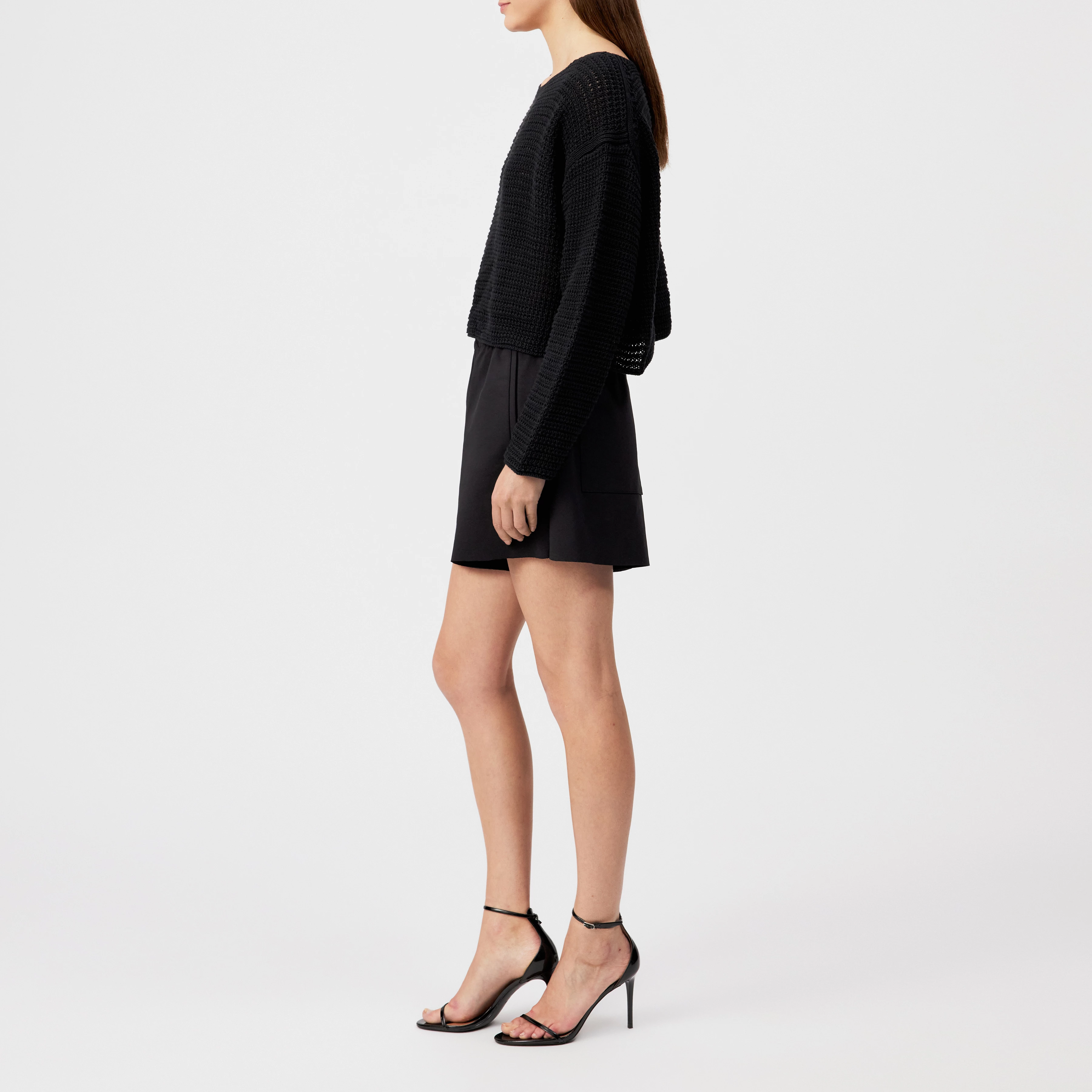 IMENIA_2 - Oversized Cropped Pullover in Grobstrick - Damen - schwarz - Seitenansicht