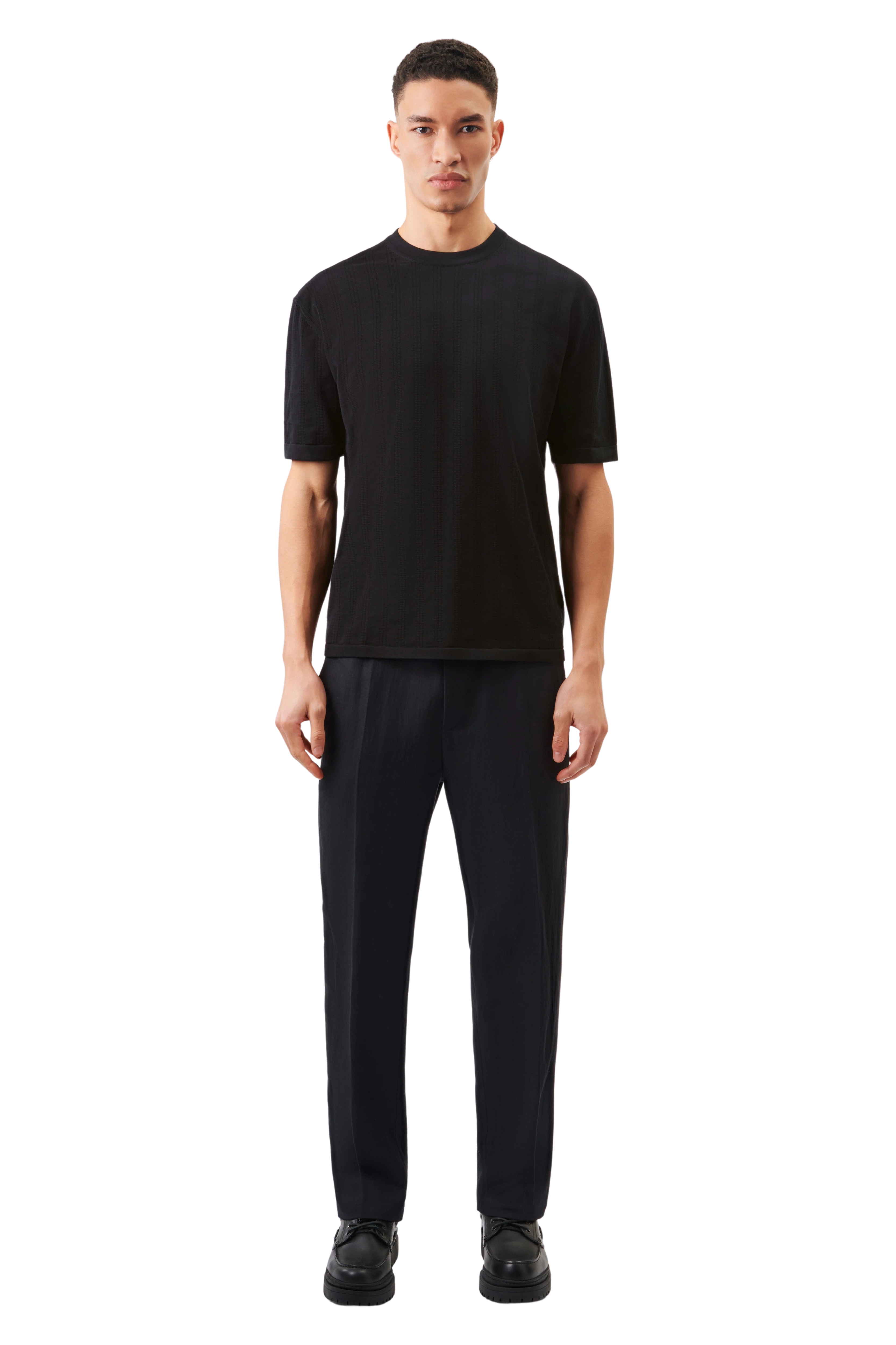 DERICO - Strick T-Shirt in reiner Baumwolle - Herren - schwarz - Ganzkörper-Frontansicht