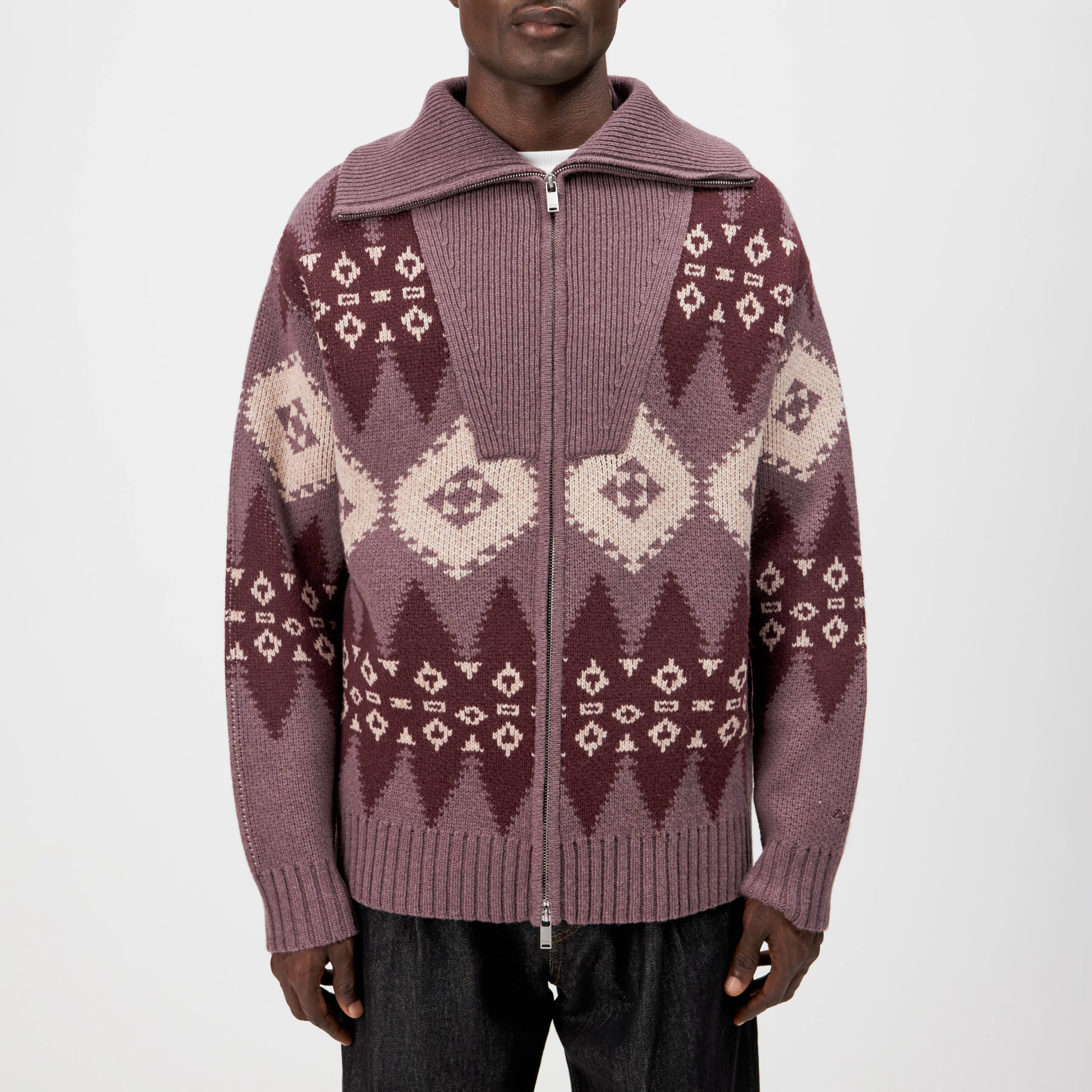 KYELL - Two-Way Zip Pullover in Jacquard Knit - men - red - Frontansicht