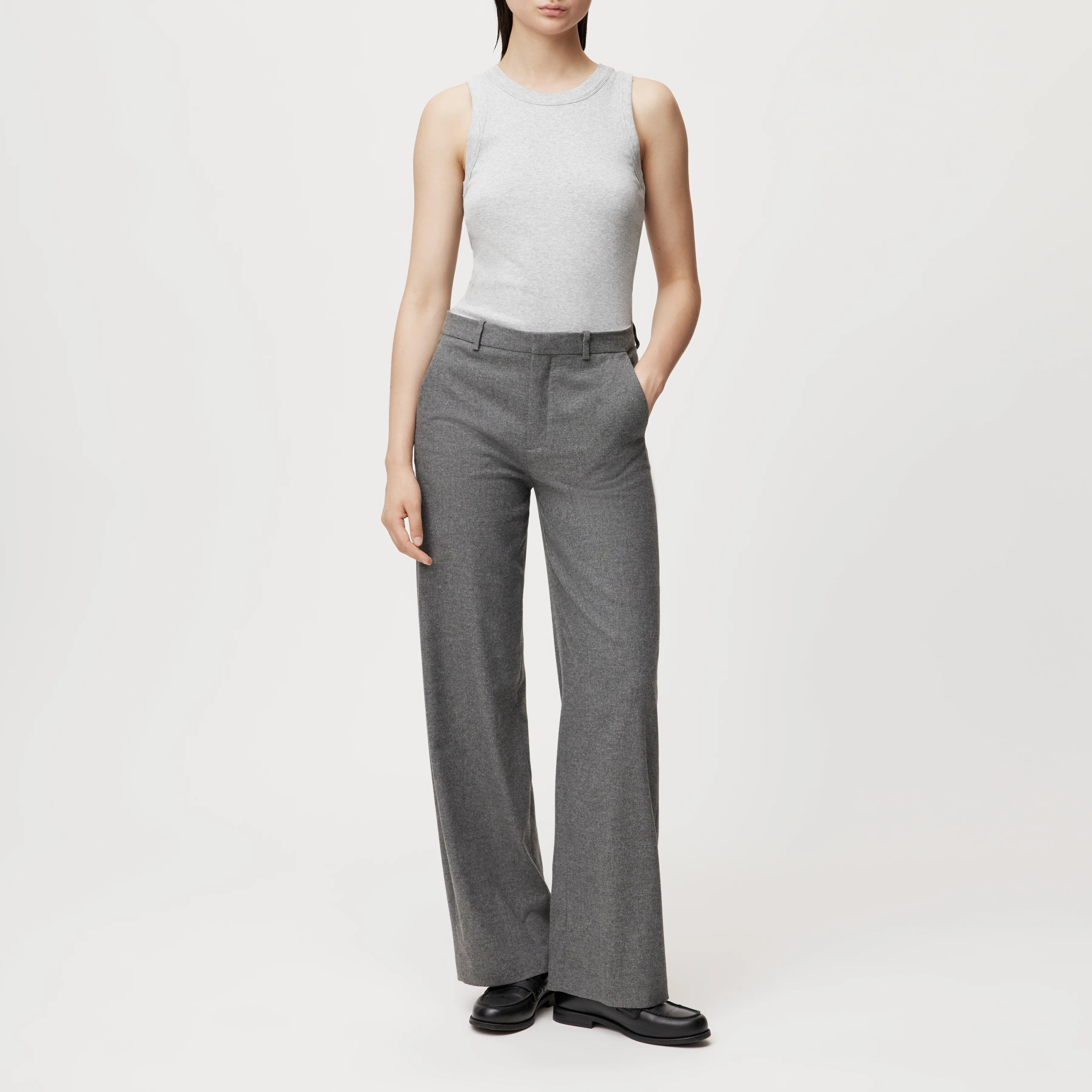 DESK - Trousers with barrel leg in wool blend - women - grey - Ganzkörper-Frontansicht