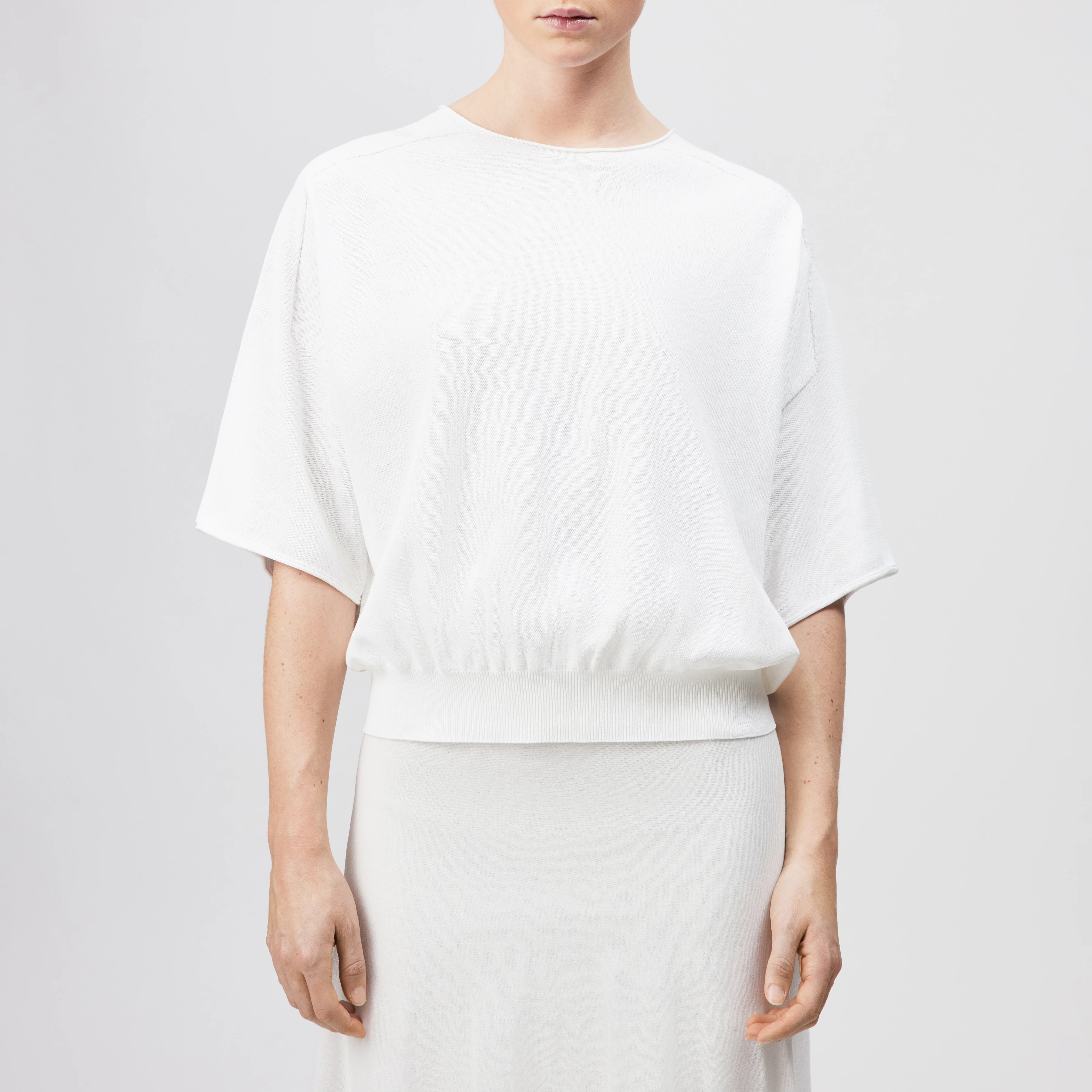 DILARY - Casual gebreid T-shirt in crêpe katoen - dames - wit - Frontansicht