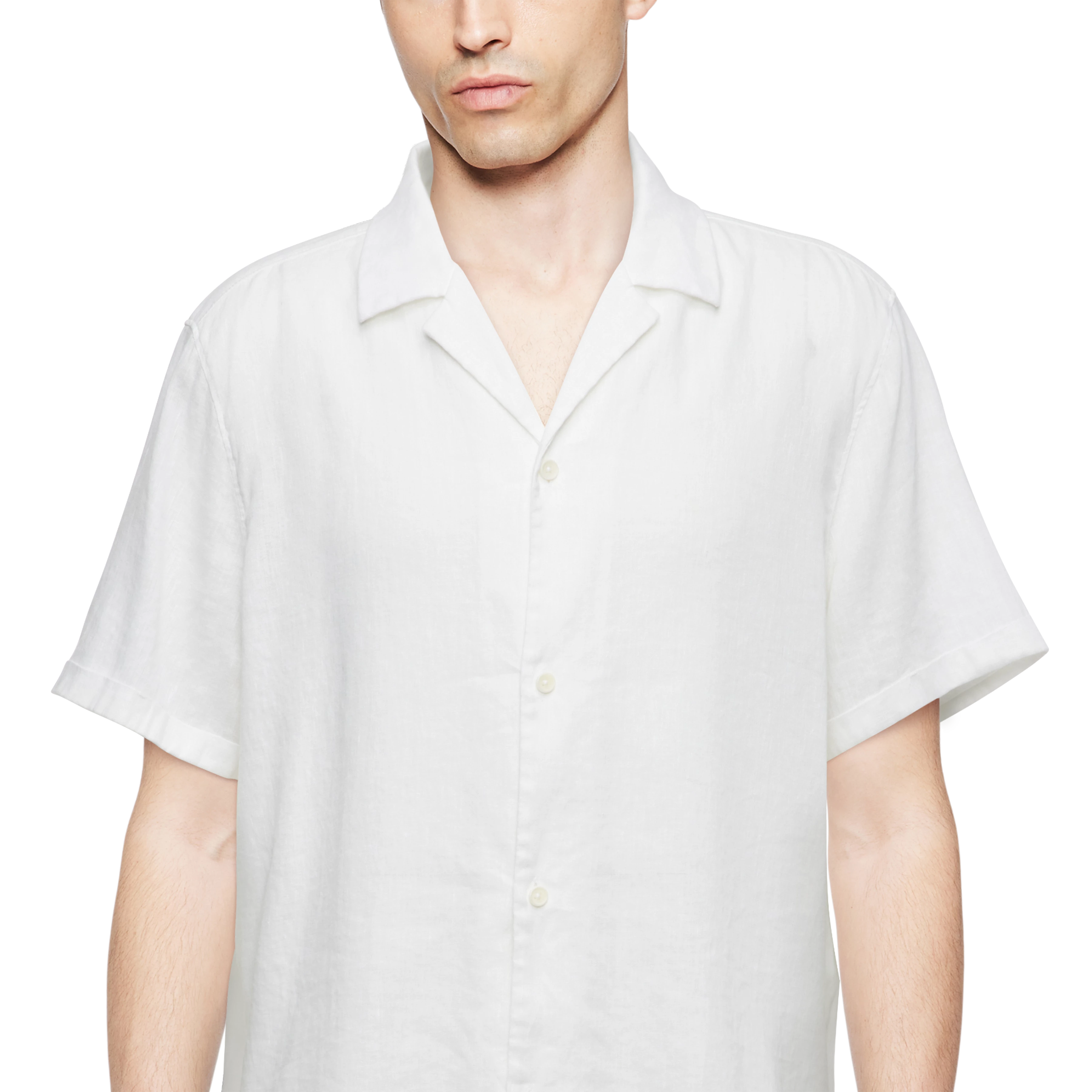 BIJAN_2 - Casual overhemd met korte mouwen in linnen-katoenmix - heren - wit - Detailansicht am Model