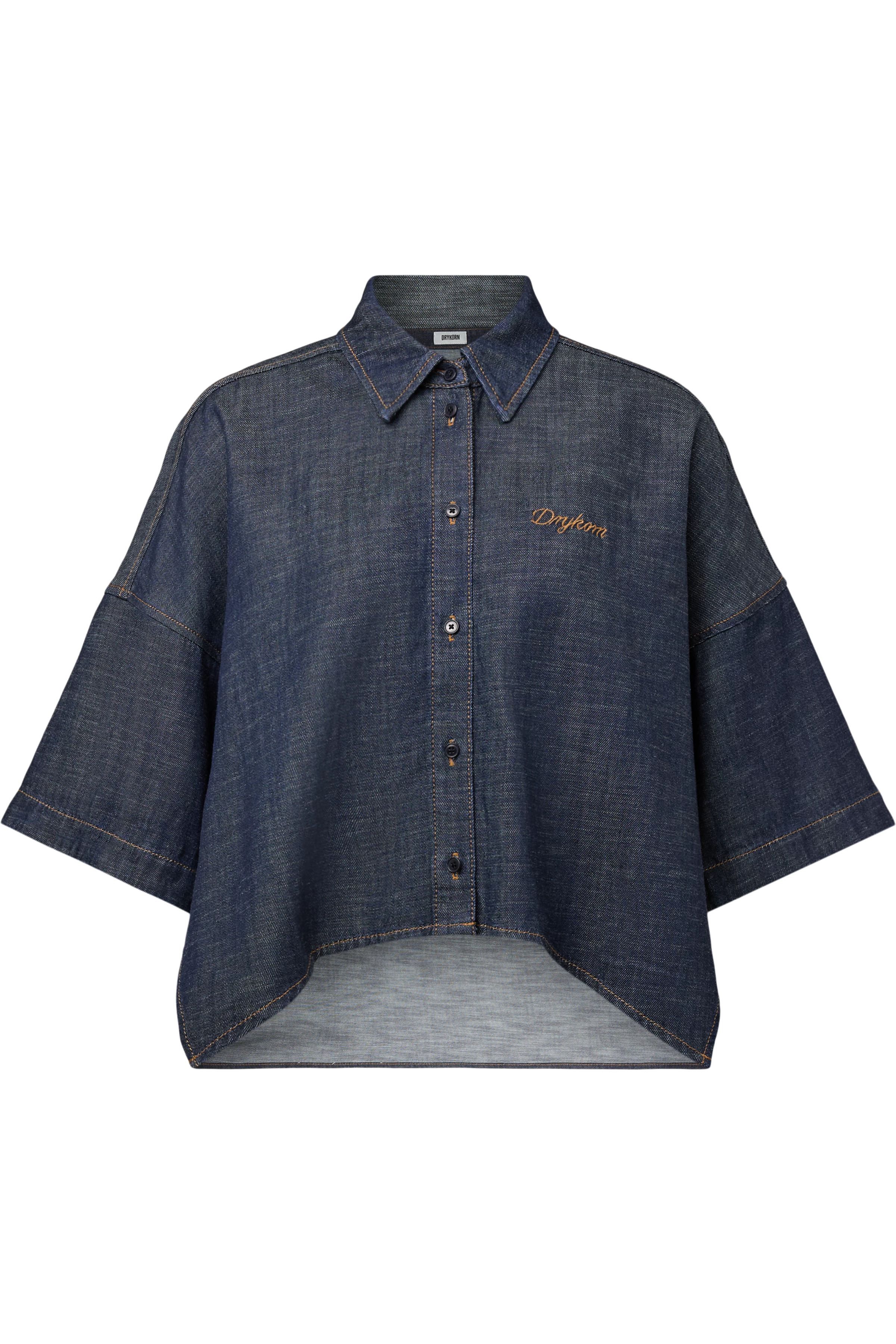 SERITH - Boxy shirt blouse in denim look - women - blue - Freisteller Frontansicht