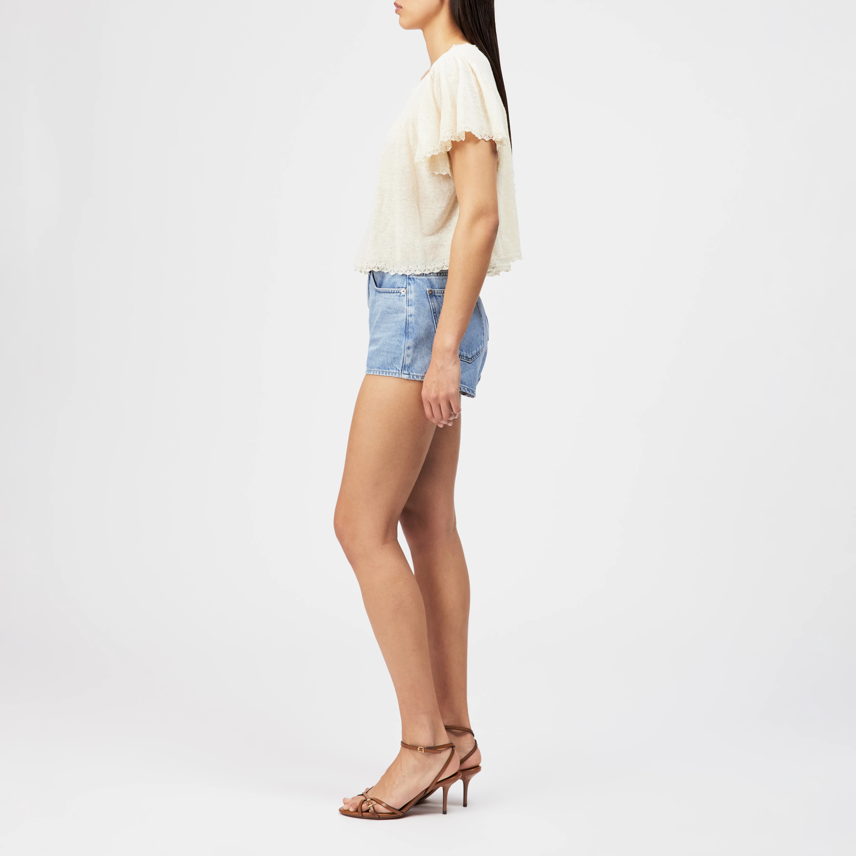 TAYLIE - Cropped blouse in linen blend - women - off white - Seitenansicht
