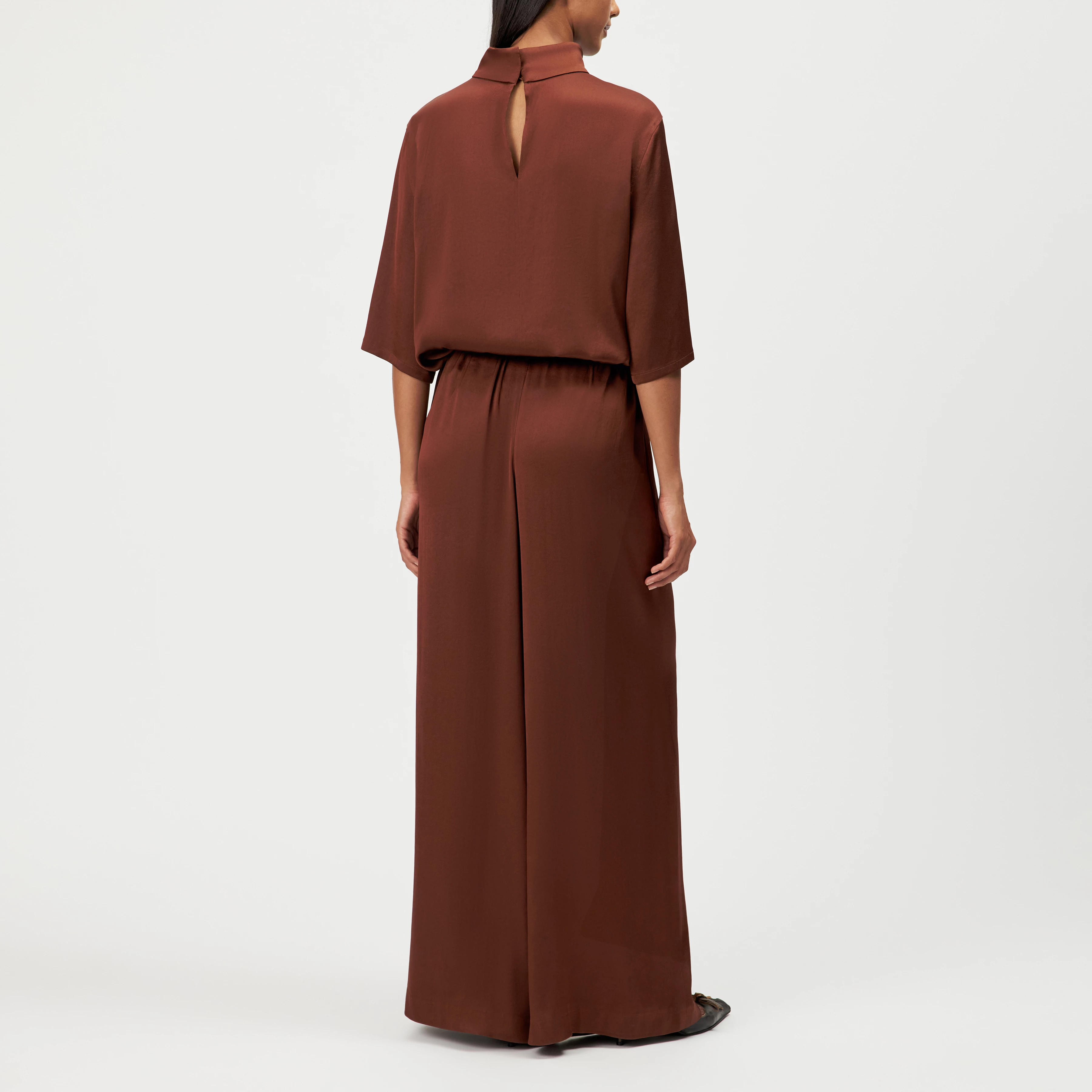 TWEEZER - Wide trousers in satin - women - brown - Rückansicht