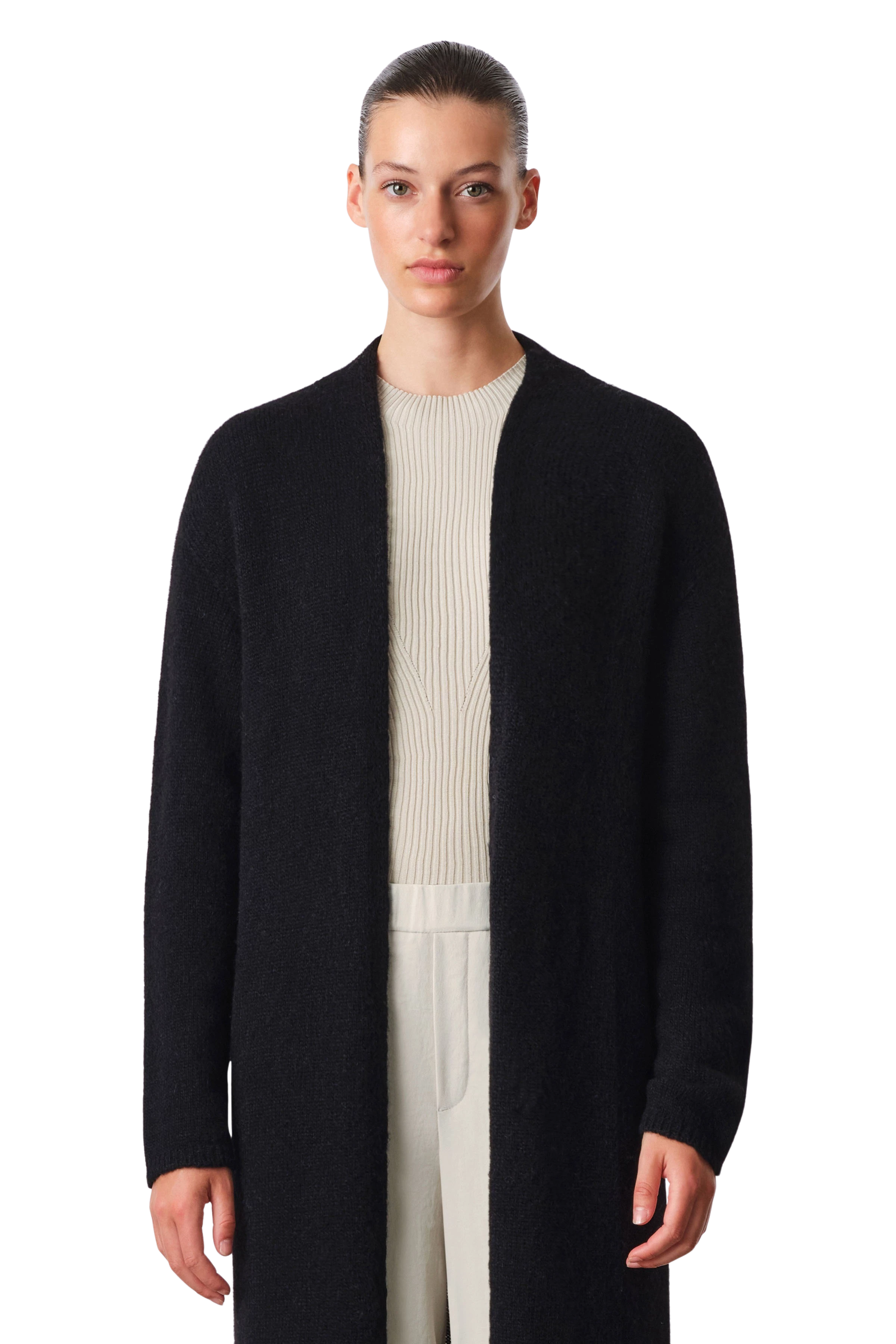 FABA - Verschlussloser Strickmantel in Alpaka-Mix - Damen - schwarz - Frontansicht