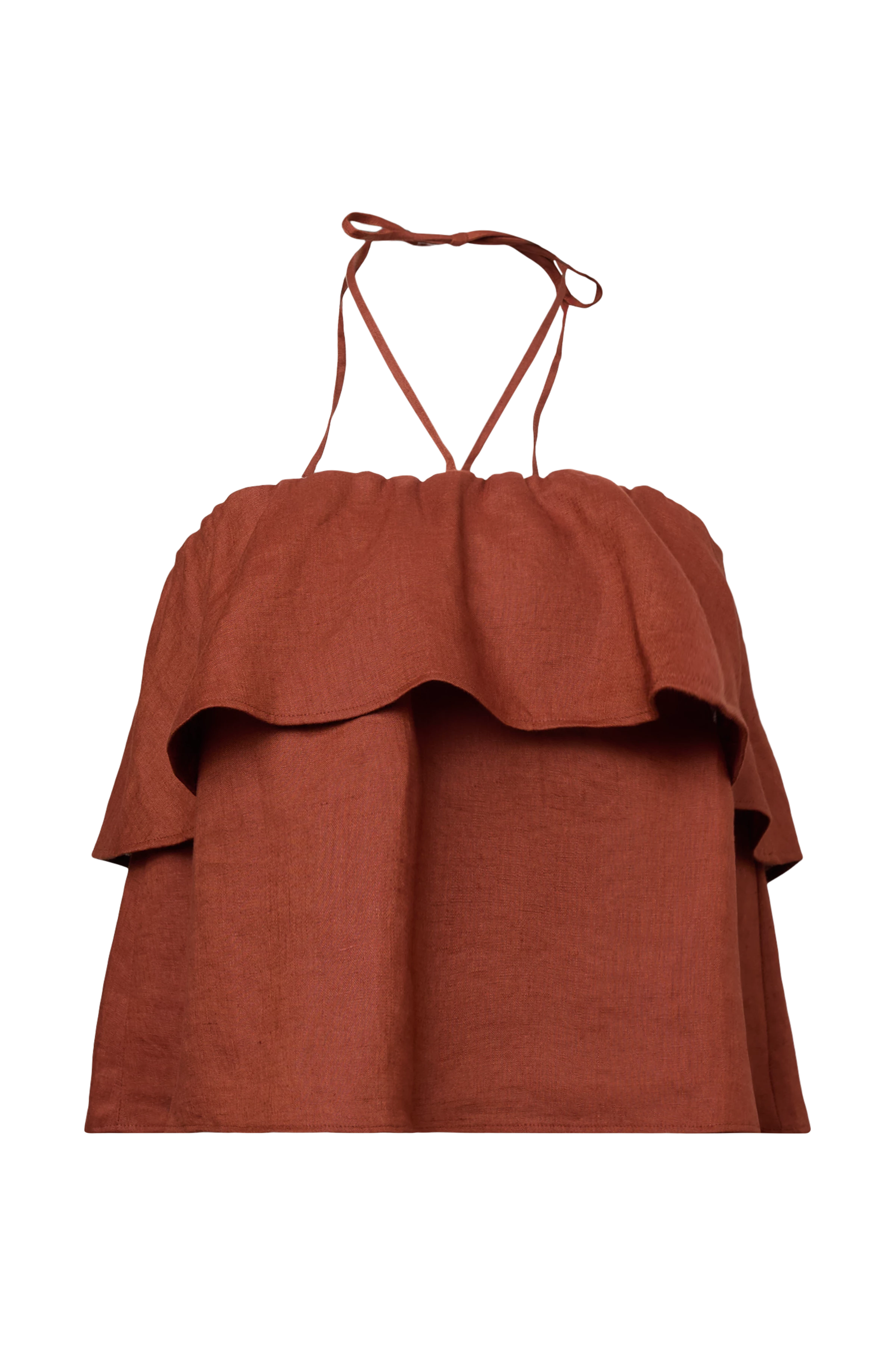 RIVANA - Cropped bandeau blouse in pure linen - women - red - Freisteller Frontansicht
