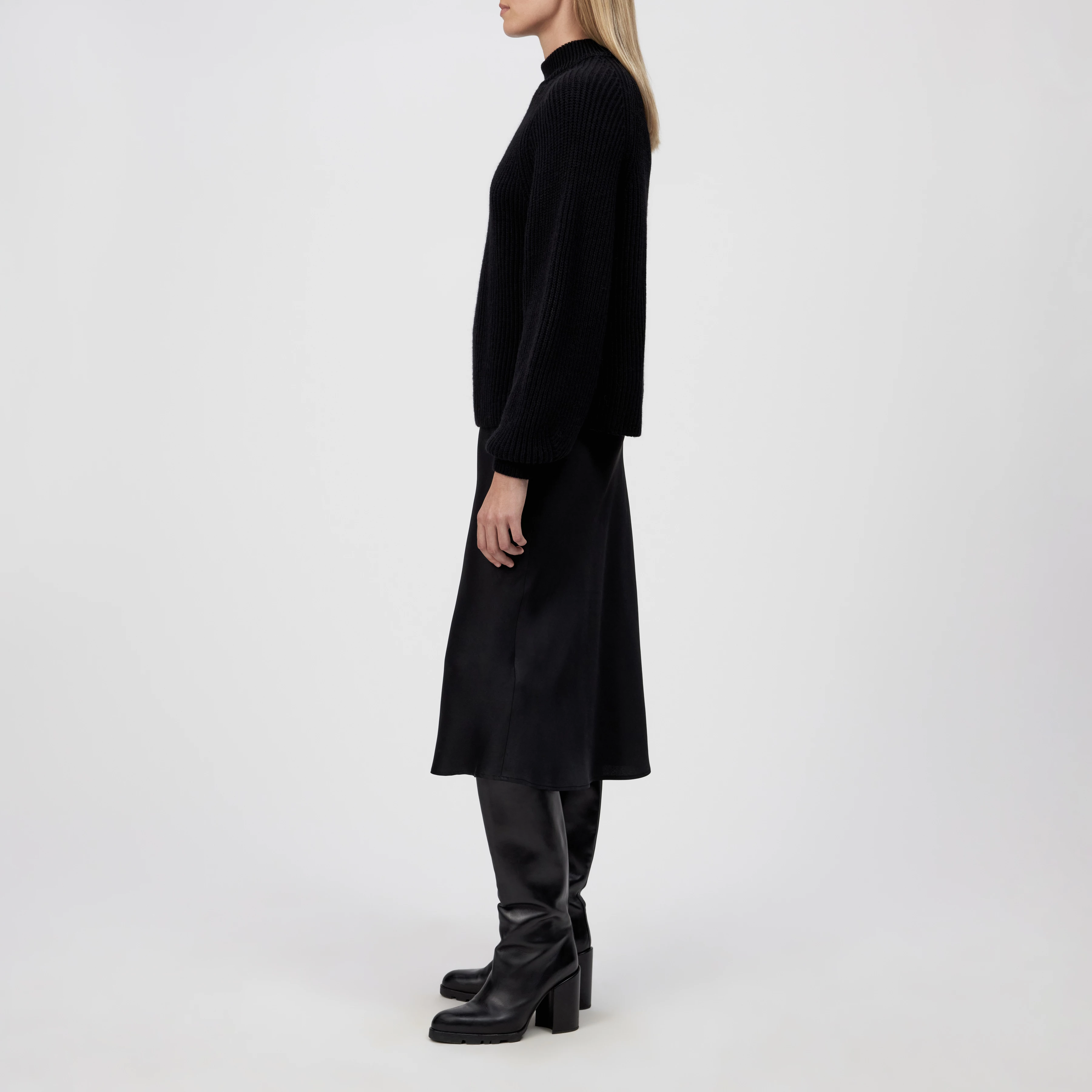 KIMONI - Jumper with balloon sleeves in wool and alpaca blend - women - Natural Aluminium - Seitenansicht