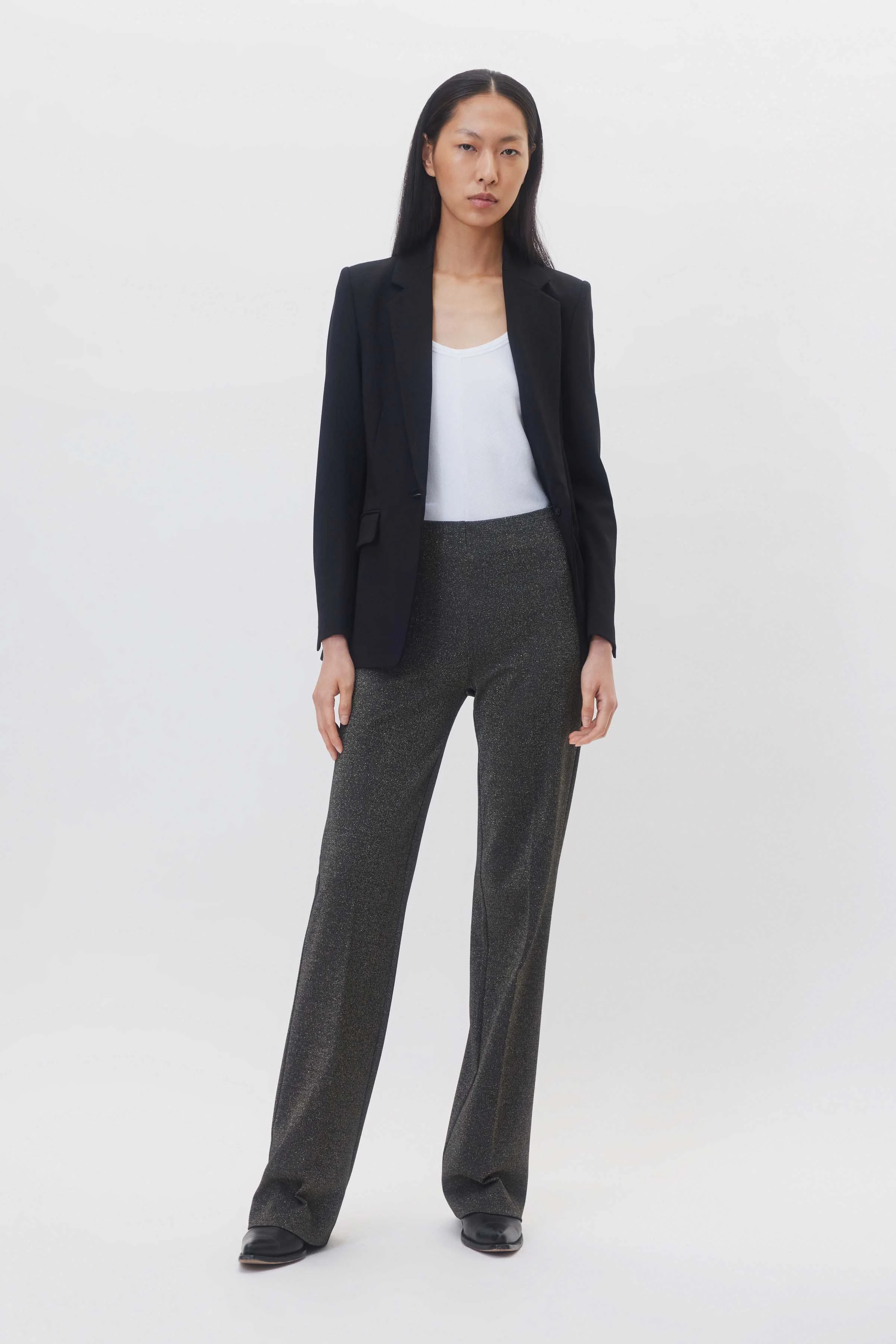 ALIVE - Schlupfhose in Glitzer Jersey - Damen - schwarz - Ganzkörper-Frontansicht