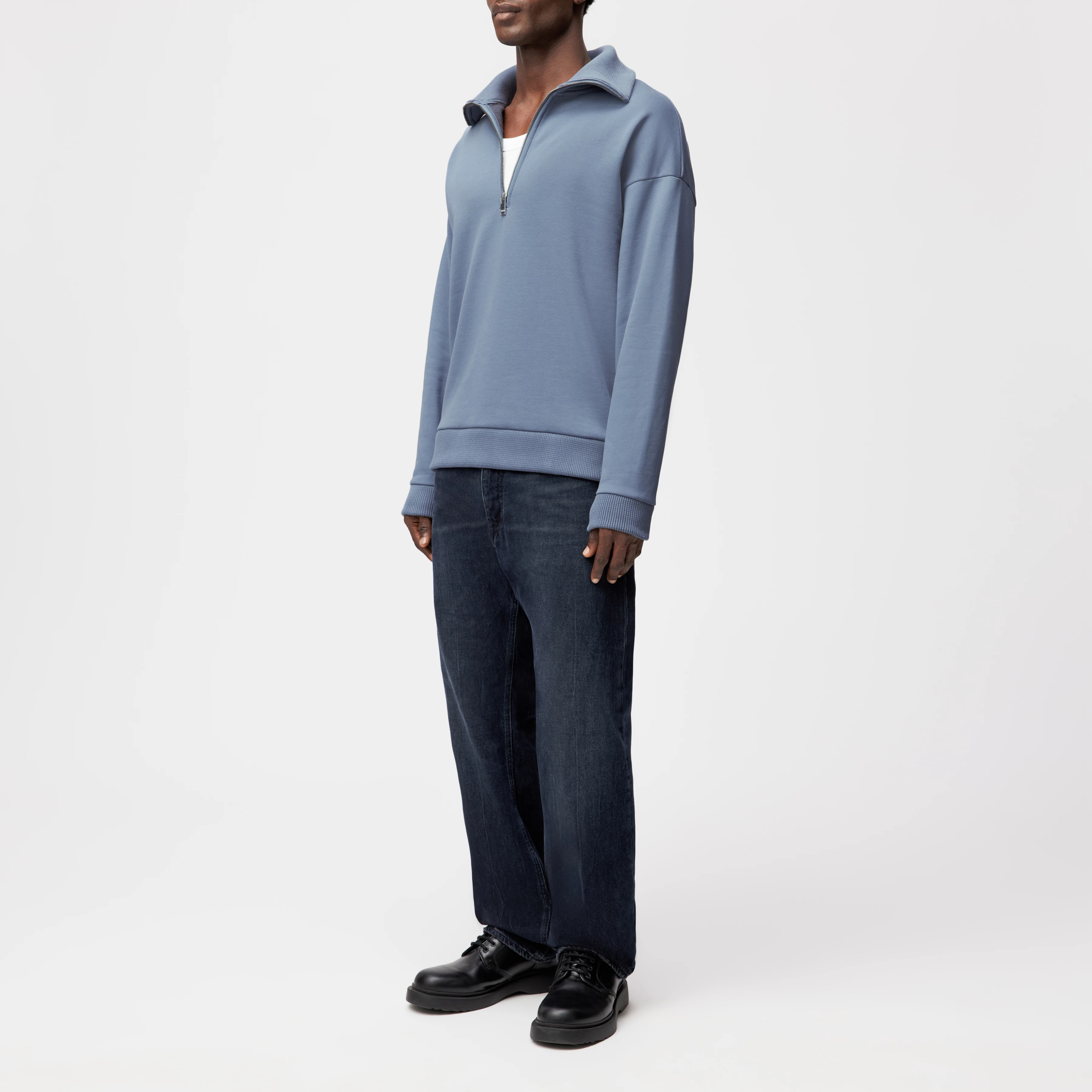 KAILEP_D - Troyer sweatshirt with half zip in French terry - men - blue - Ganzkörper-Frontansicht