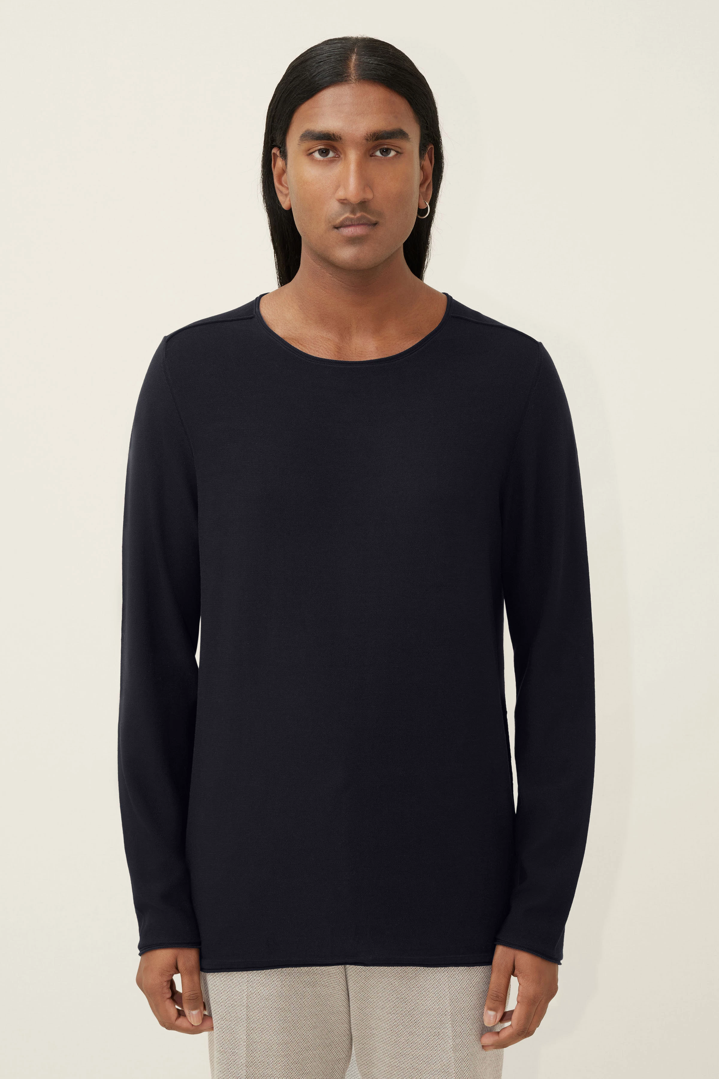 RIK - Pulls à bords roulés en pur coton - men - bleu - Frontansicht