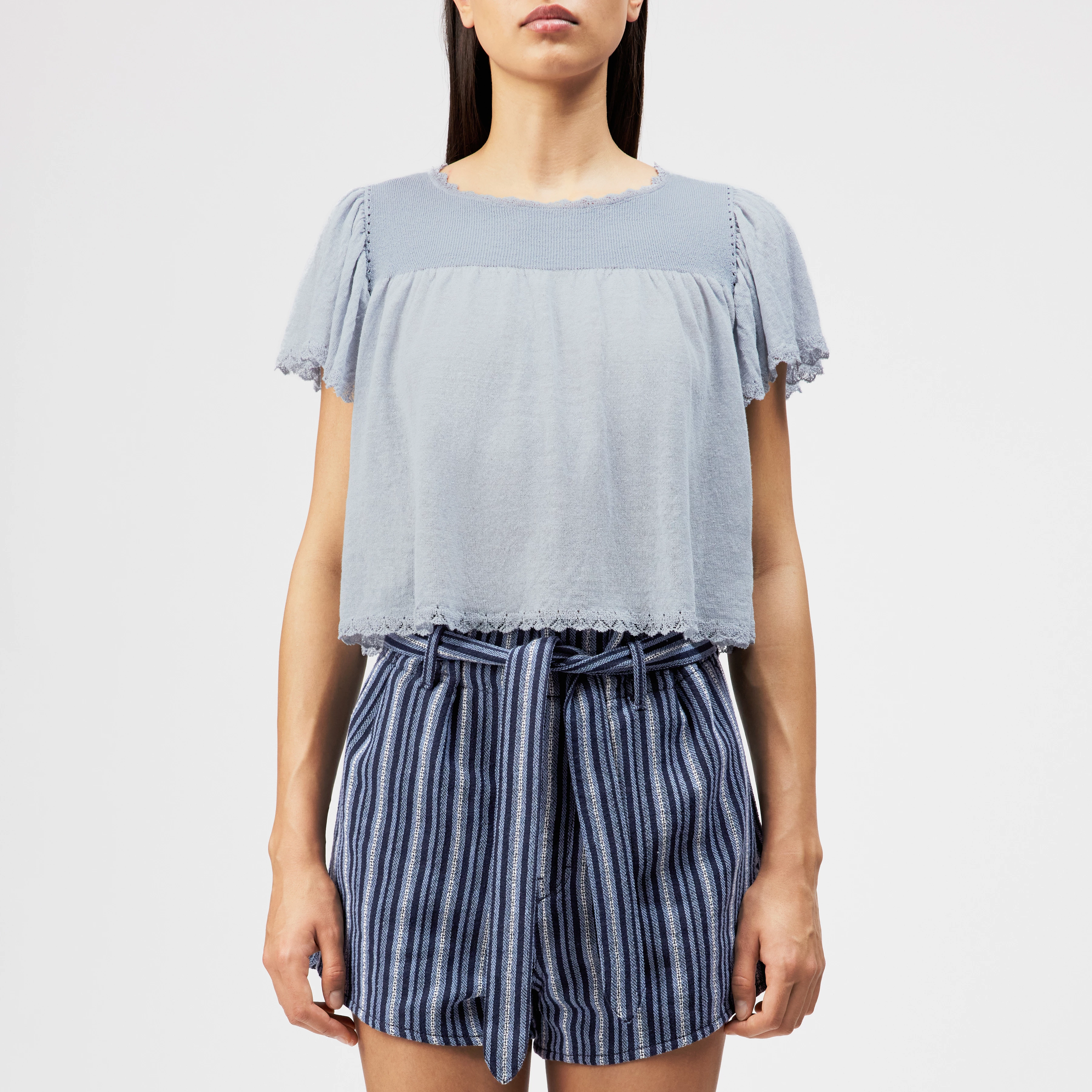 TAYLIE - Cropped blouse in linen blend - women - blue - Frontansicht