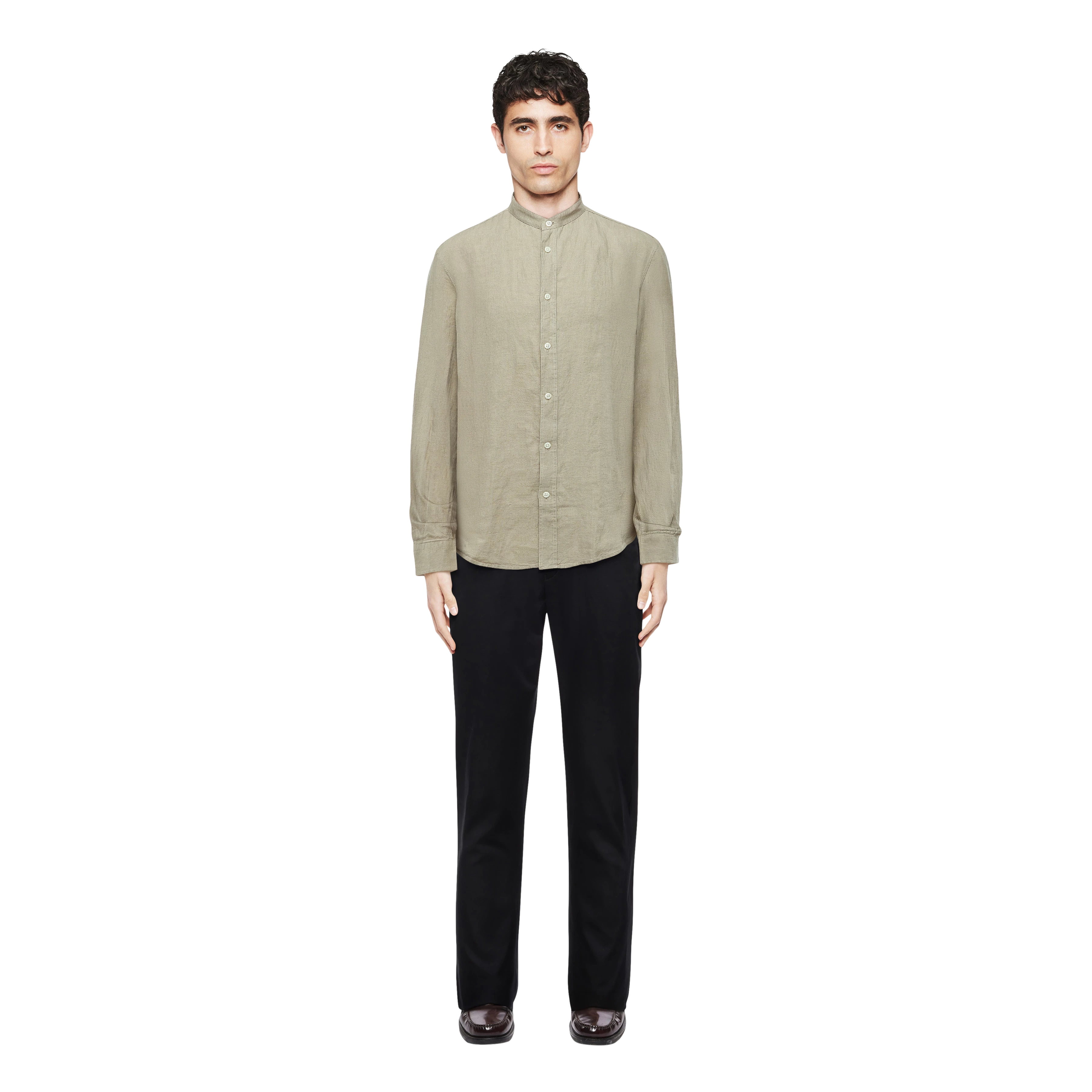 TAROK - Pure linen shirt with stand up collar - men - beige - Ganzkörper-Frontansicht